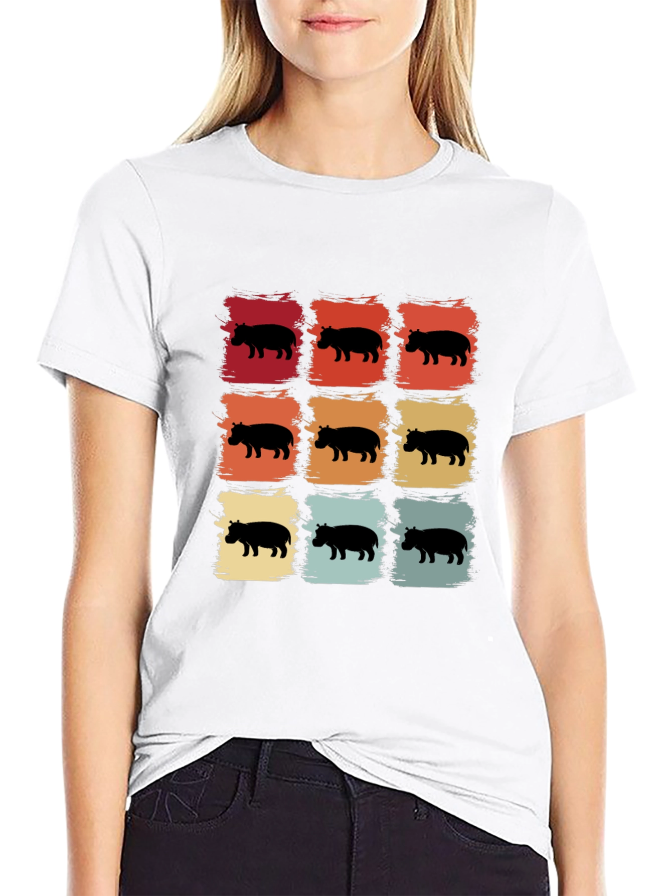 Black Retro Hippo Silhouette T-Shirt view 9