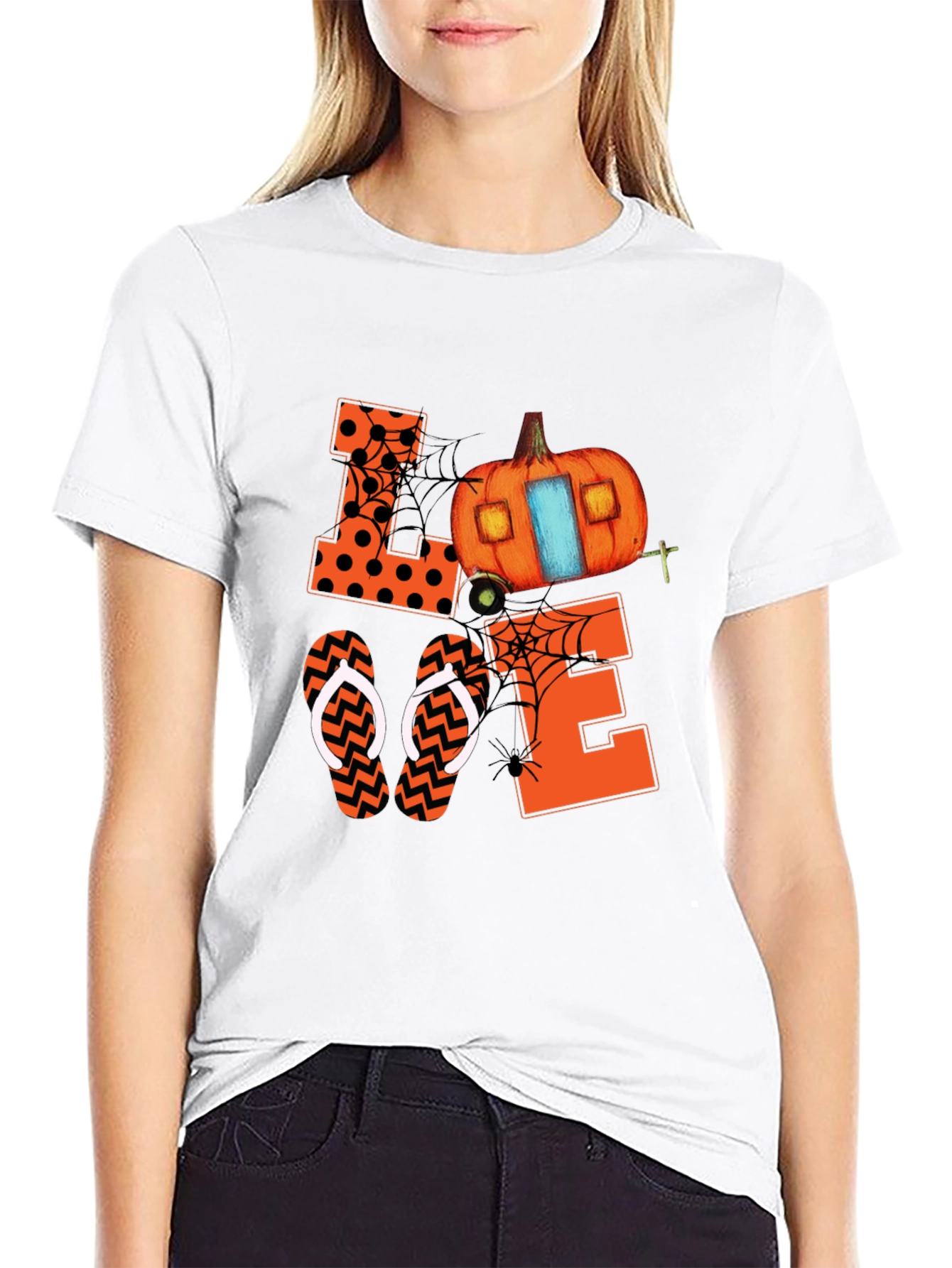 Black Halloween Love Pumpkin Camper T-Shirt view 9
