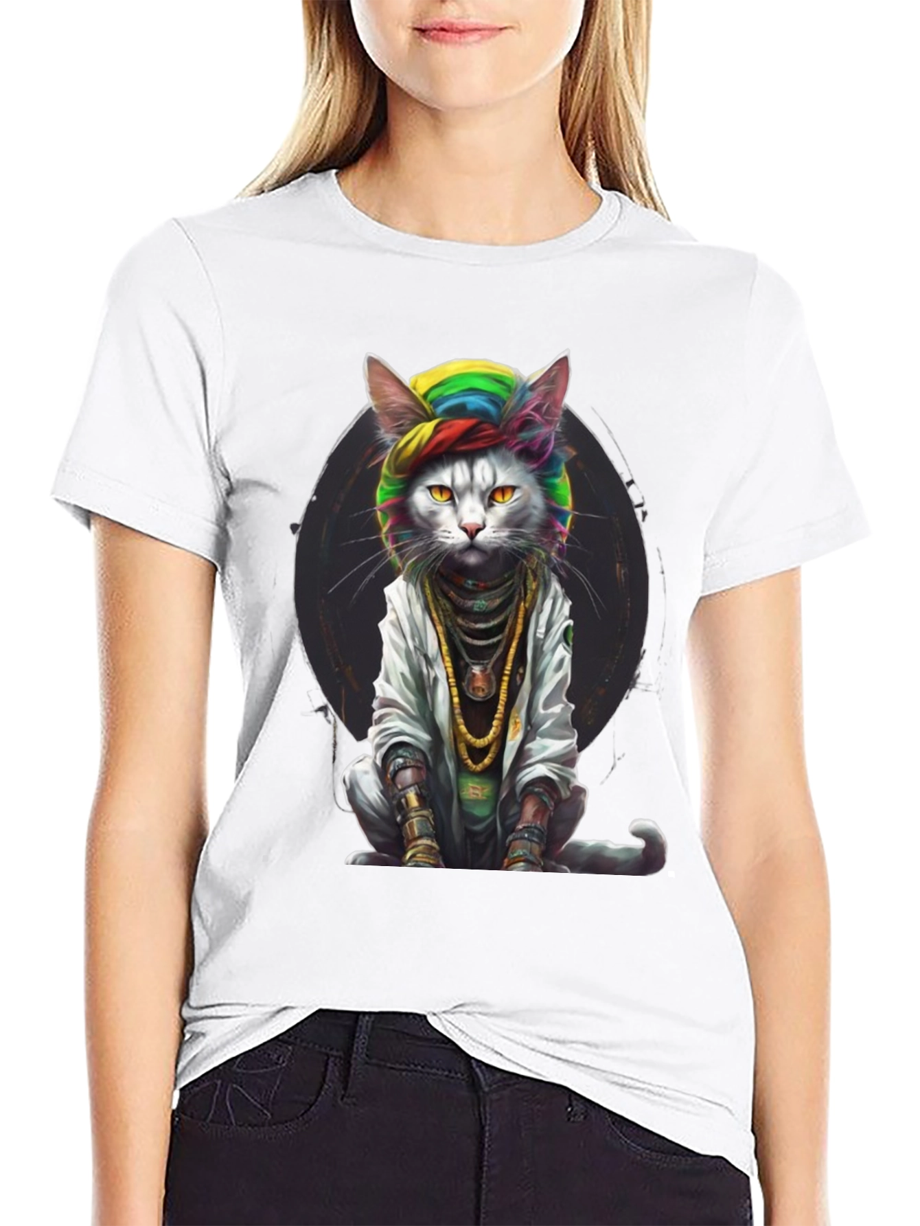 Black Cool Cat Graphic Tee view 9