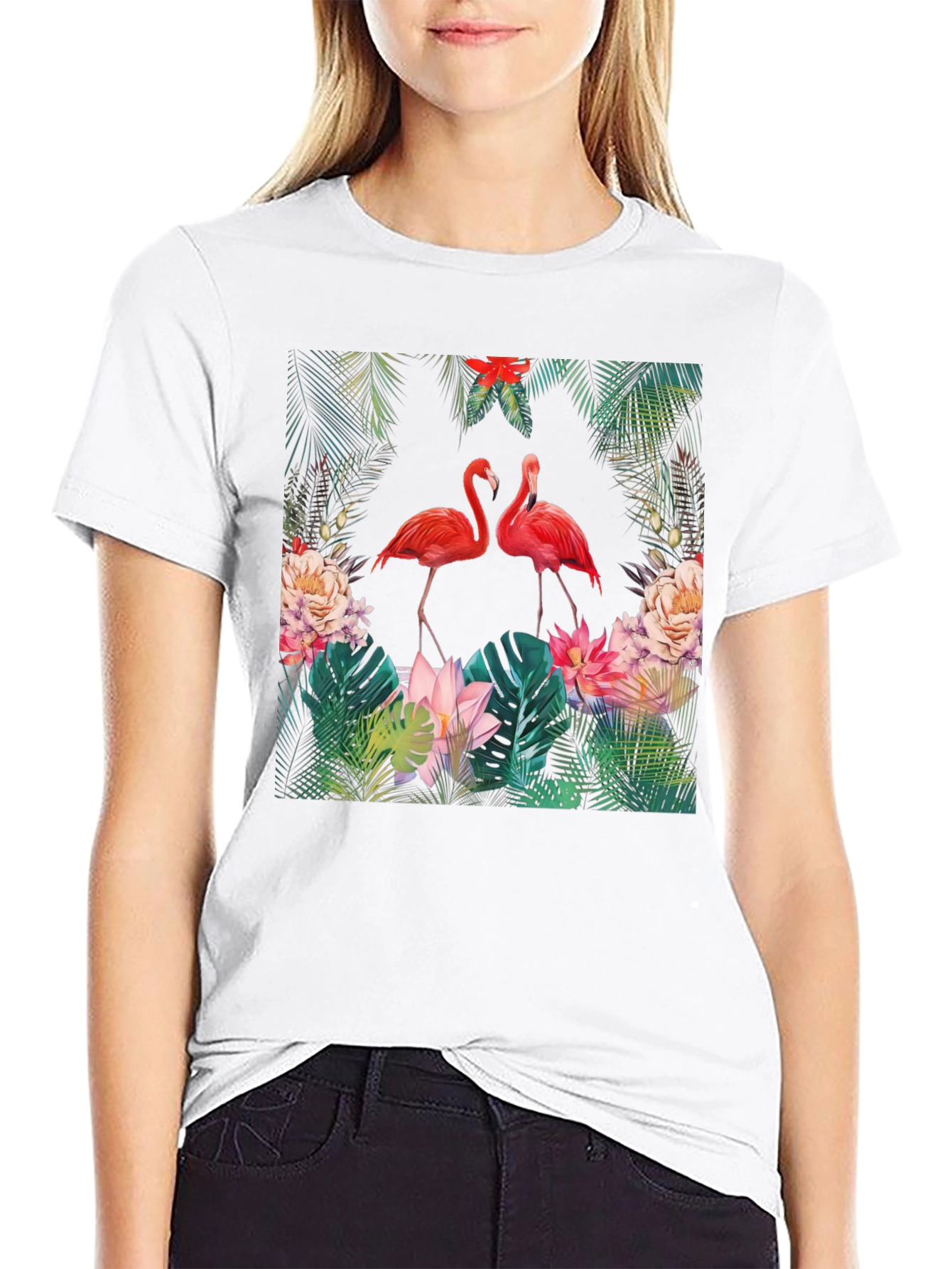 Black Tropical Flamingo Graphic Tee view 9