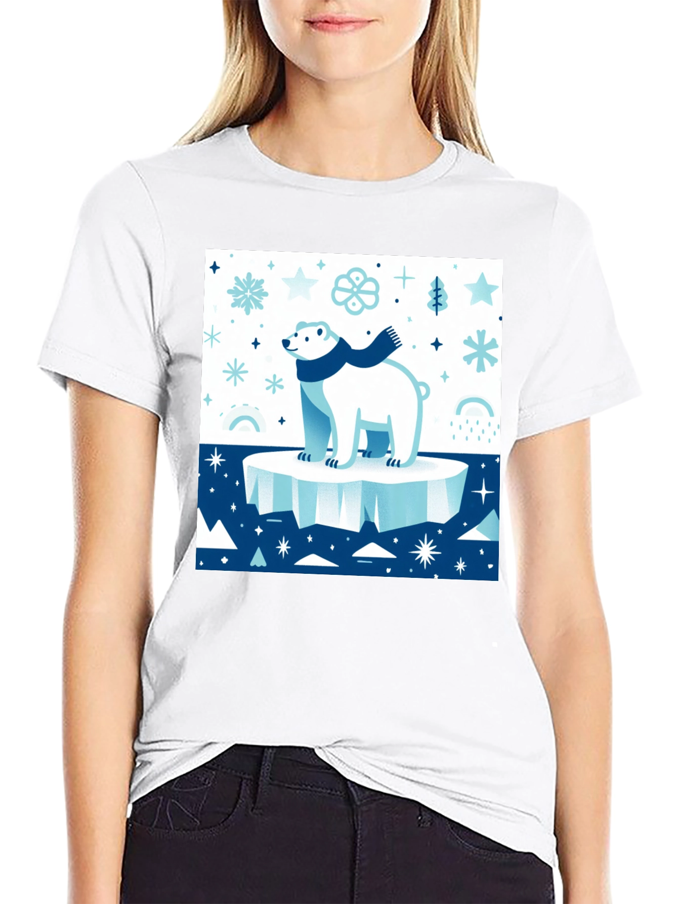 Black Polar Bear Winter Scene Graphic Tee view 9