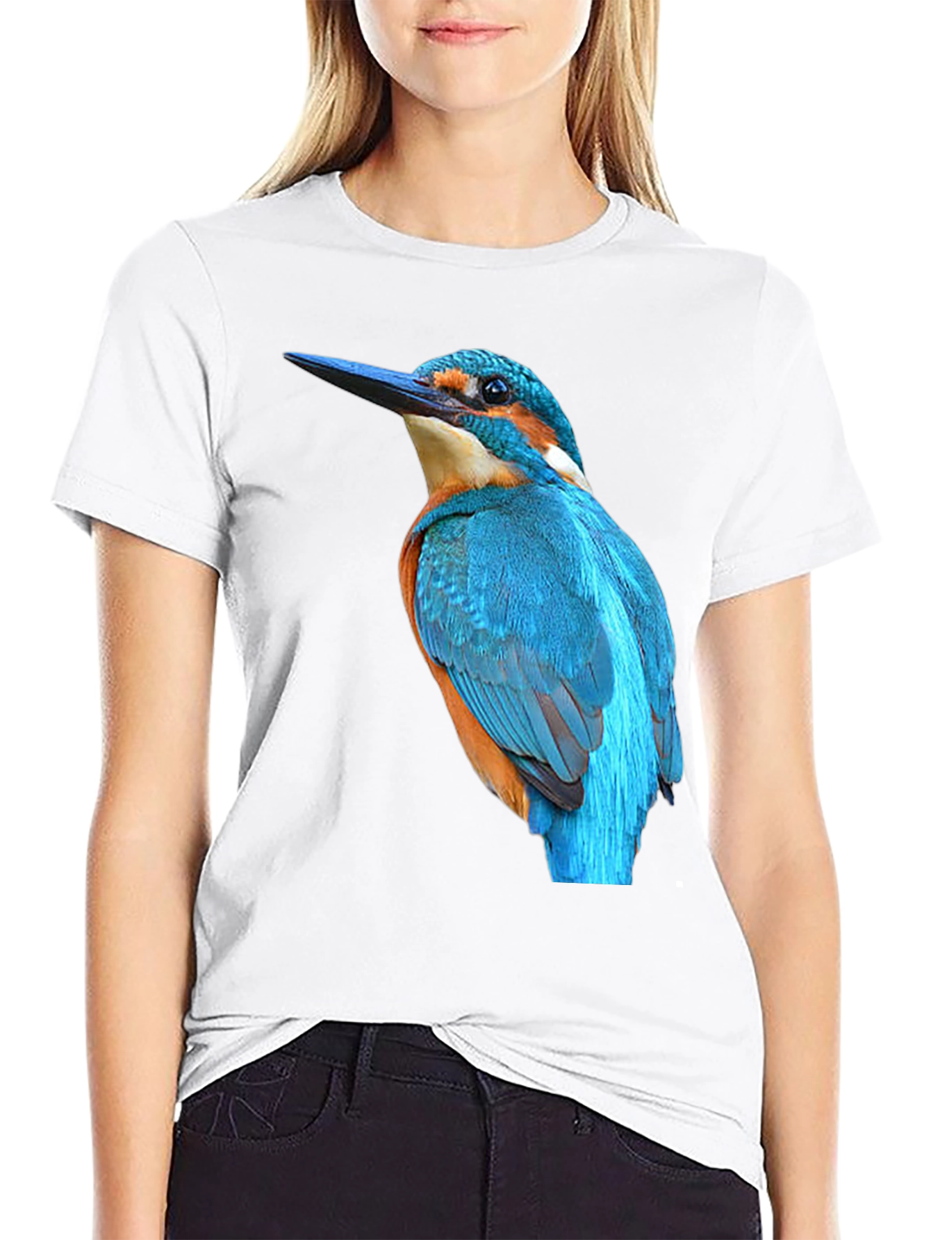 Black Kingfisher Bird Graphic Black T-Shirt view 9