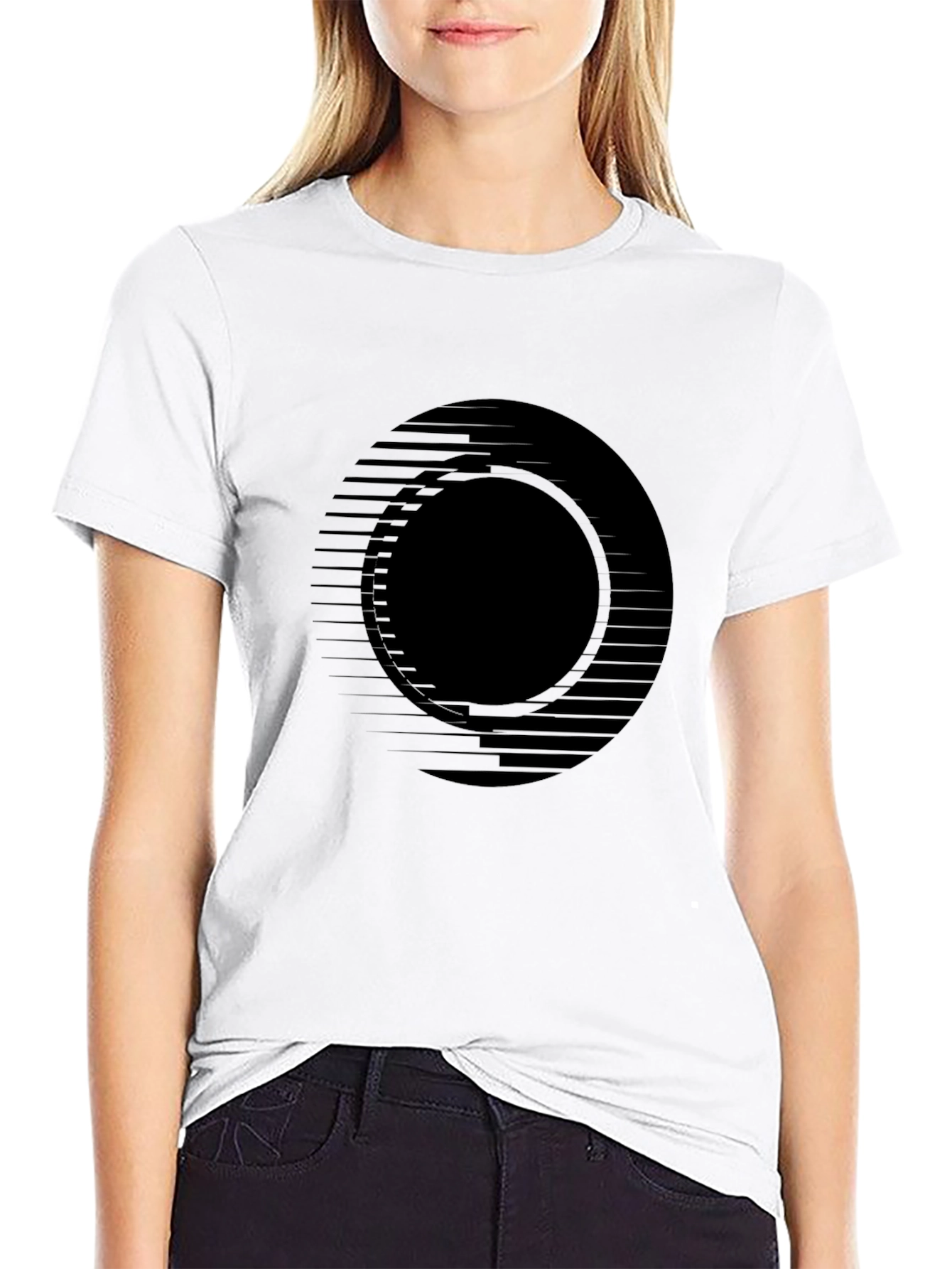 Black Men's Black Graphic Tee - Modern Circle Design view 9