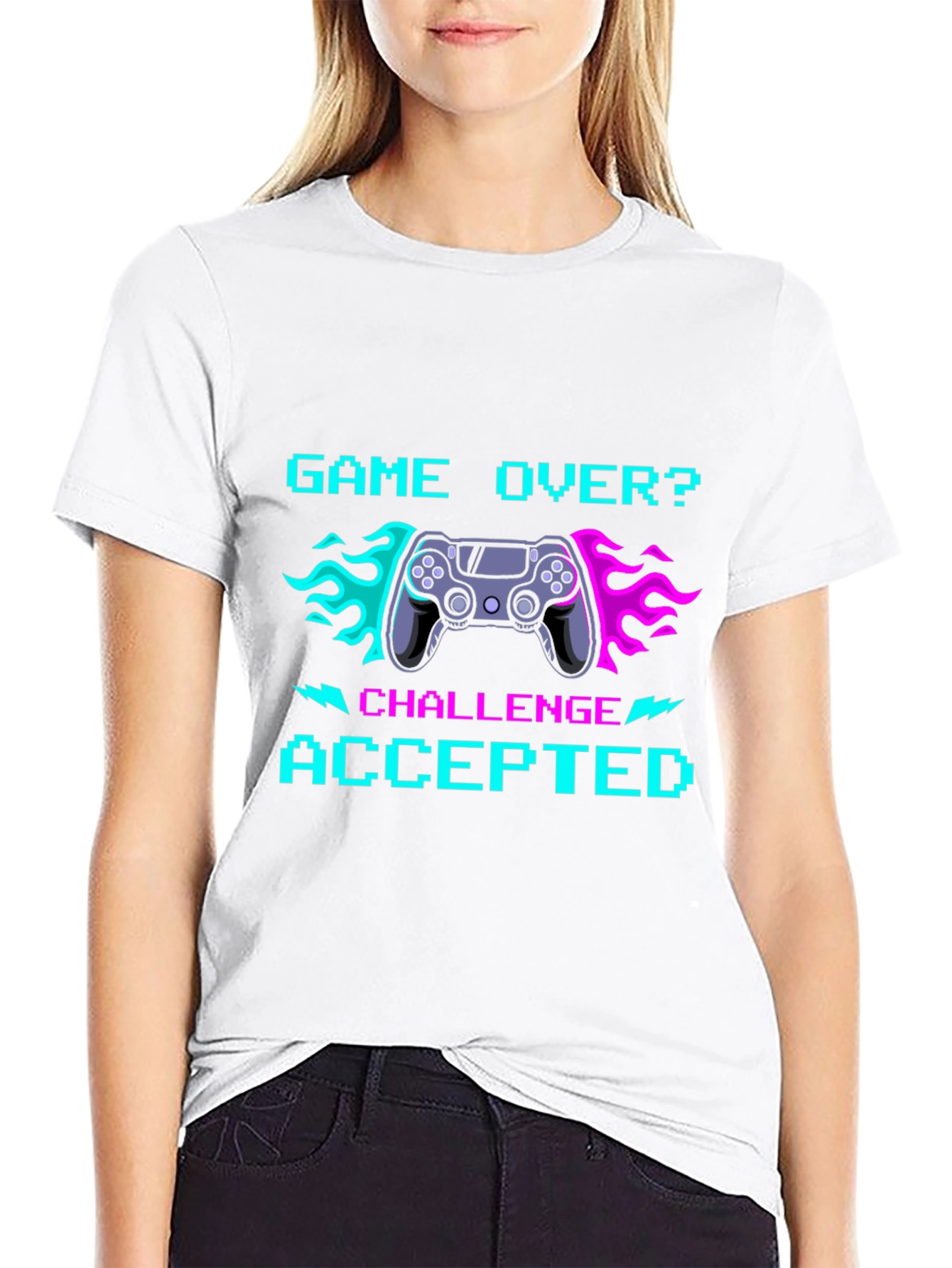 Black Game Over Challenge Accepted Graphic Tee - Gamer T-Shirt view 9