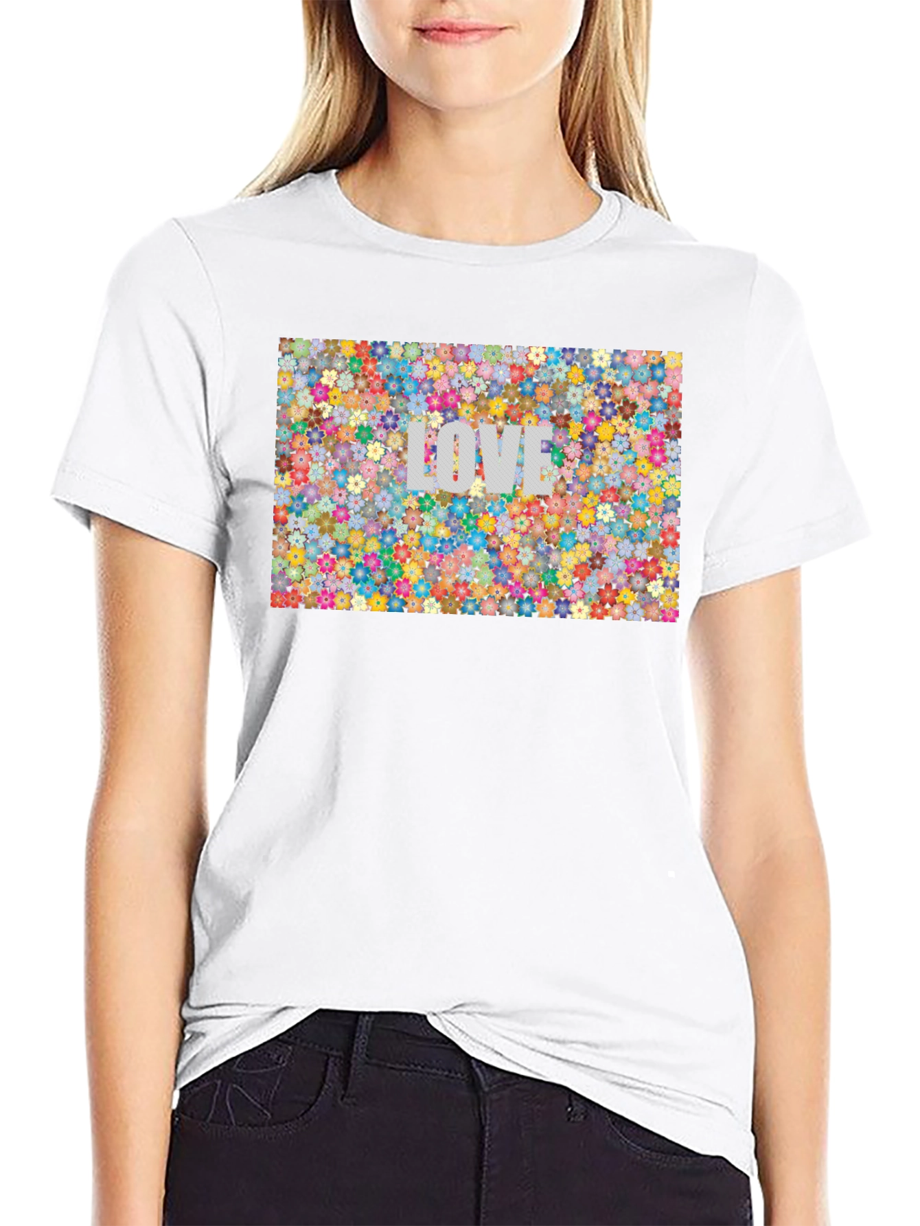 Black Floral LOVE Print T-Shirt - Stylish Black Tee view 9