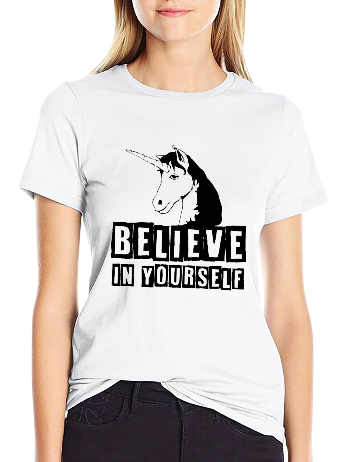 Black Believe in Yourself Unicorn T-Shirt view 9