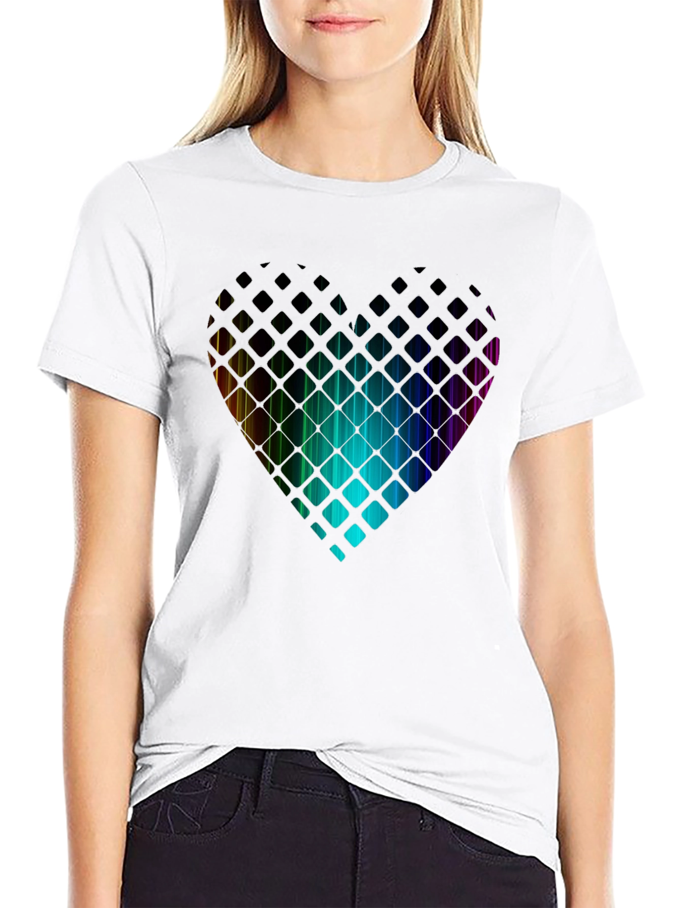 Black Rainbow Heart T-Shirt - Geometric Pixel Design view 9