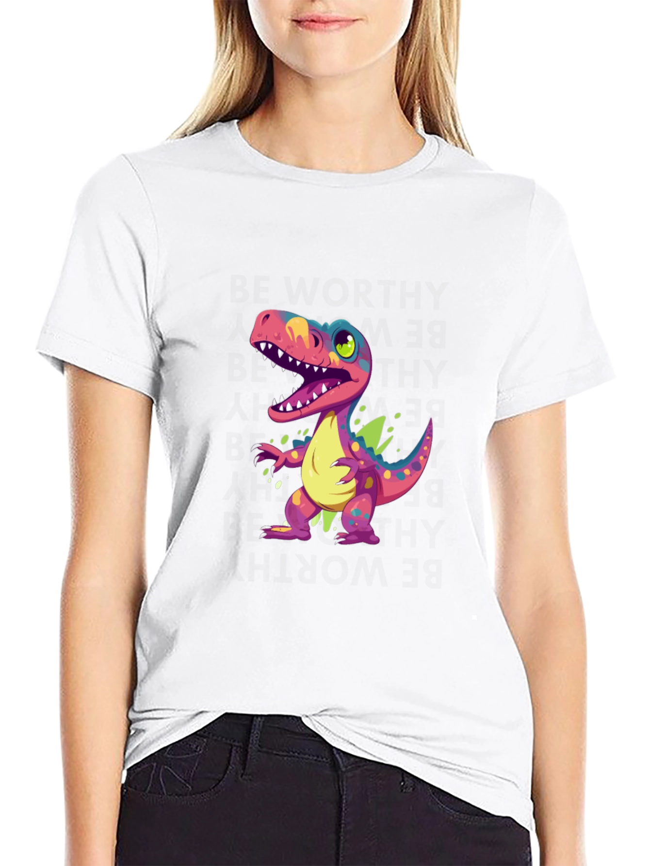 Black Cartoon Dinosaur Graphic Tee view 9