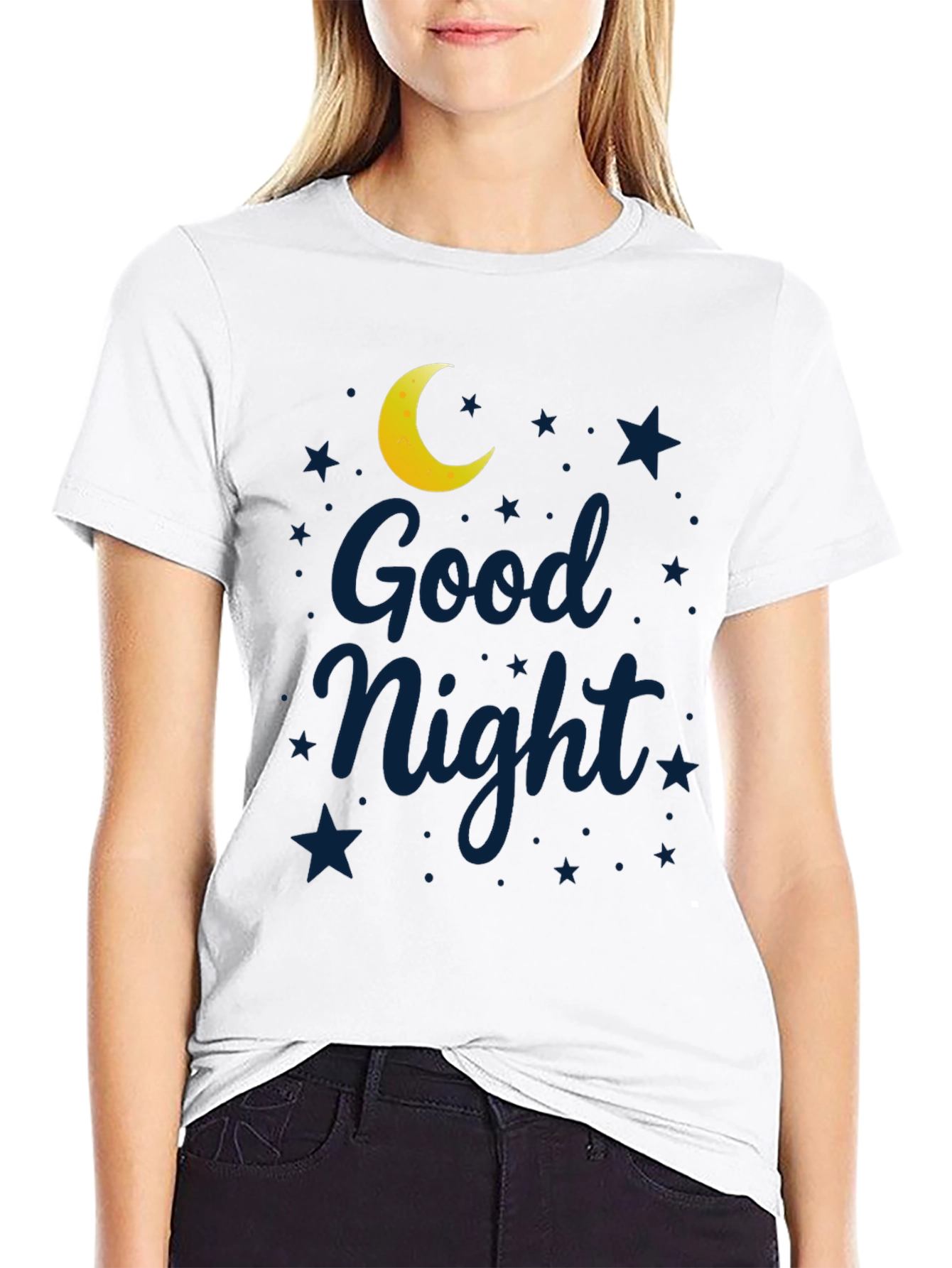 Black Good Night Moon & Stars Graphic Black T-Shirt view 9