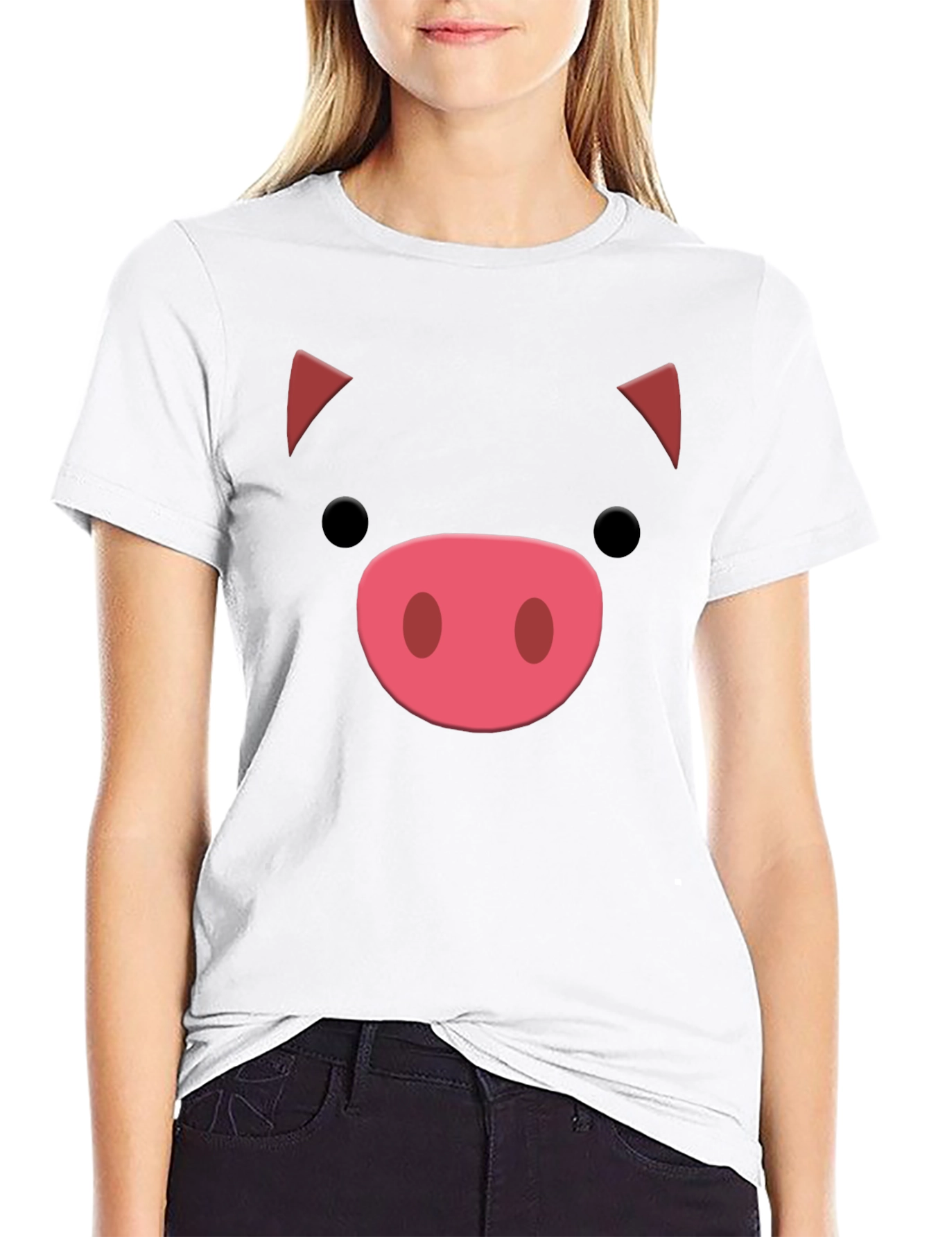 Black Cute Pig Face Graphic Tee - Soft Cotton Blend view 9