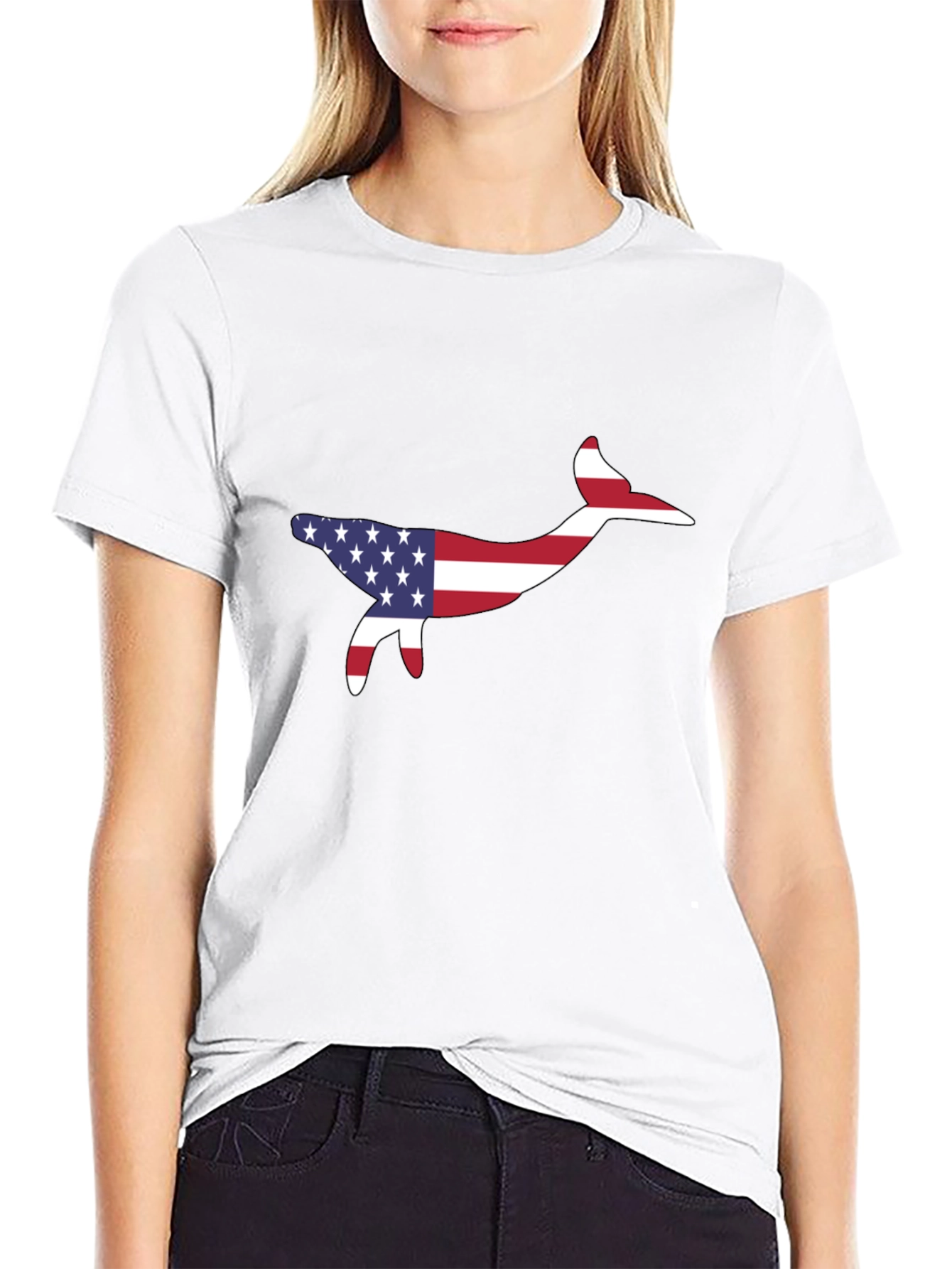 Black USA Flag Whale Graphic Tee - Patriotic Style view 9