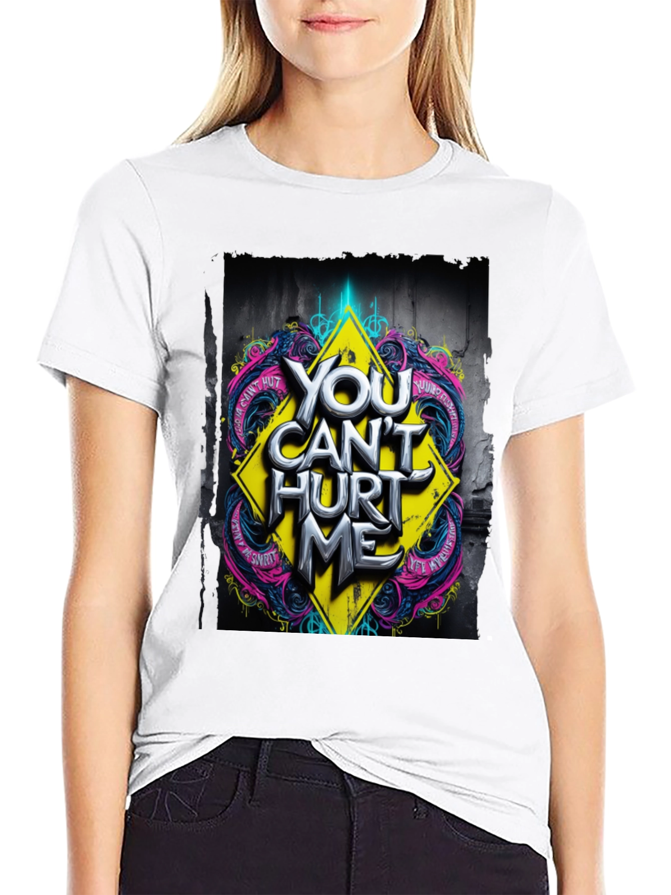 Black Edgy "You Can't Hurt Me" Graphic Black T-Shirt view 9