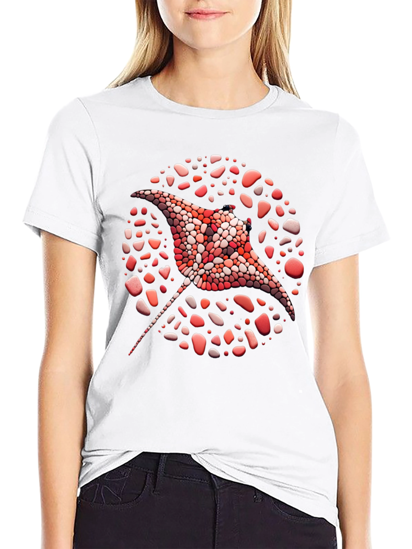 Black Manta Ray Mosaic Tee - Unique Graphic T-Shirt view 9