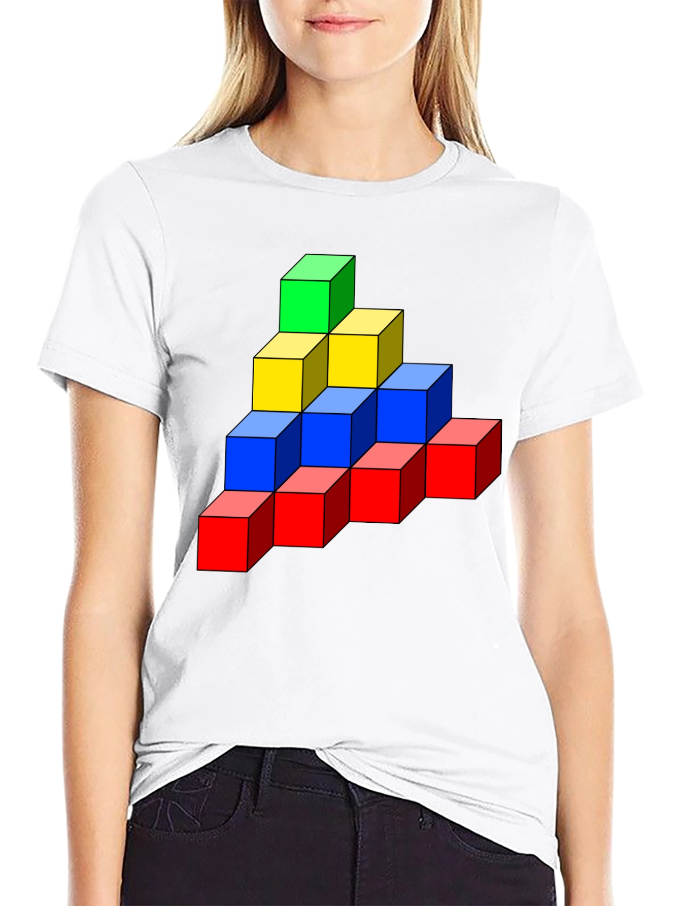 Black Colorful Cube Stack Graphic Tee - Unique Design view 9