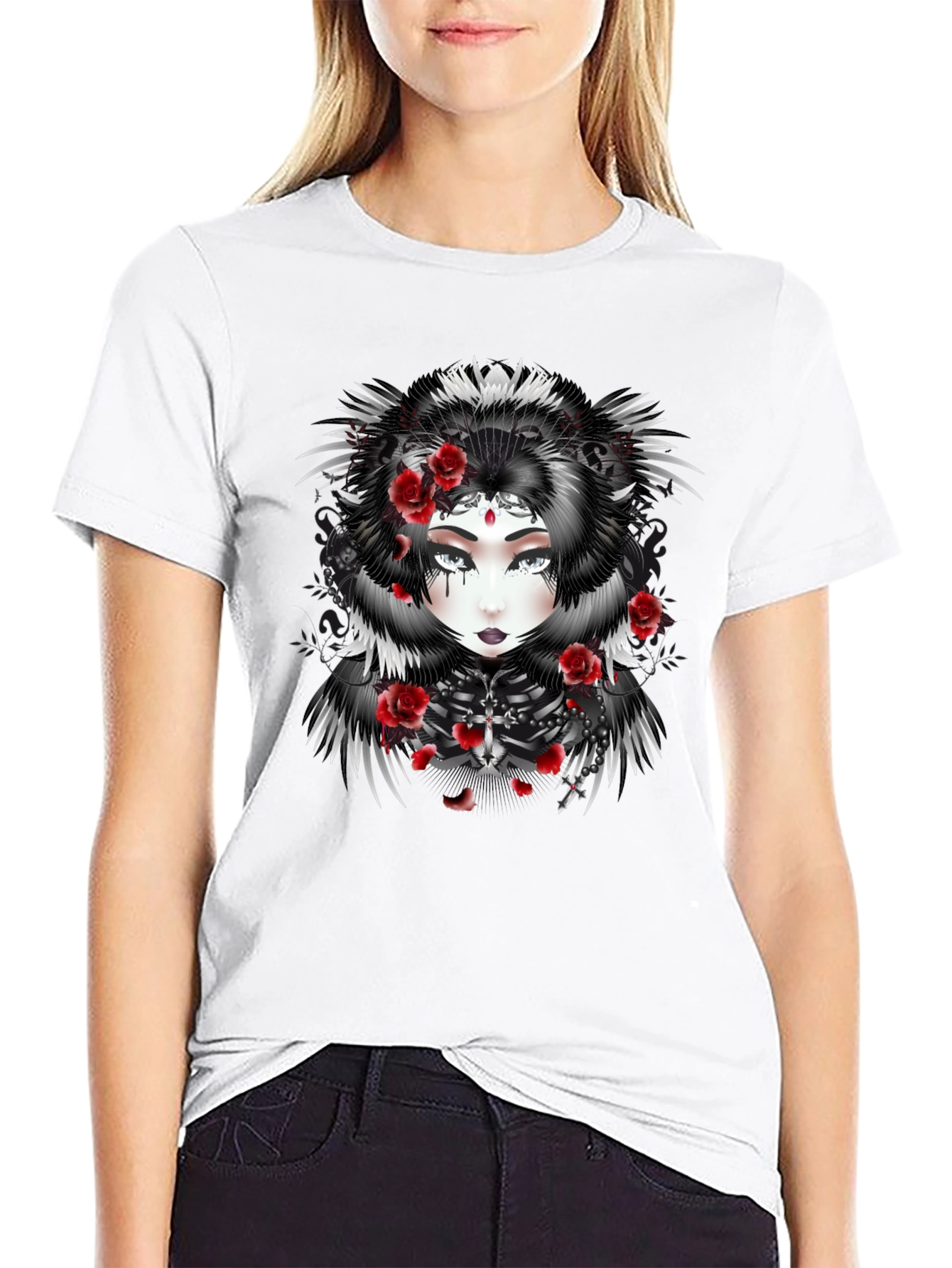Black Gothic Rose Queen Graphic Black T-Shirt view 9