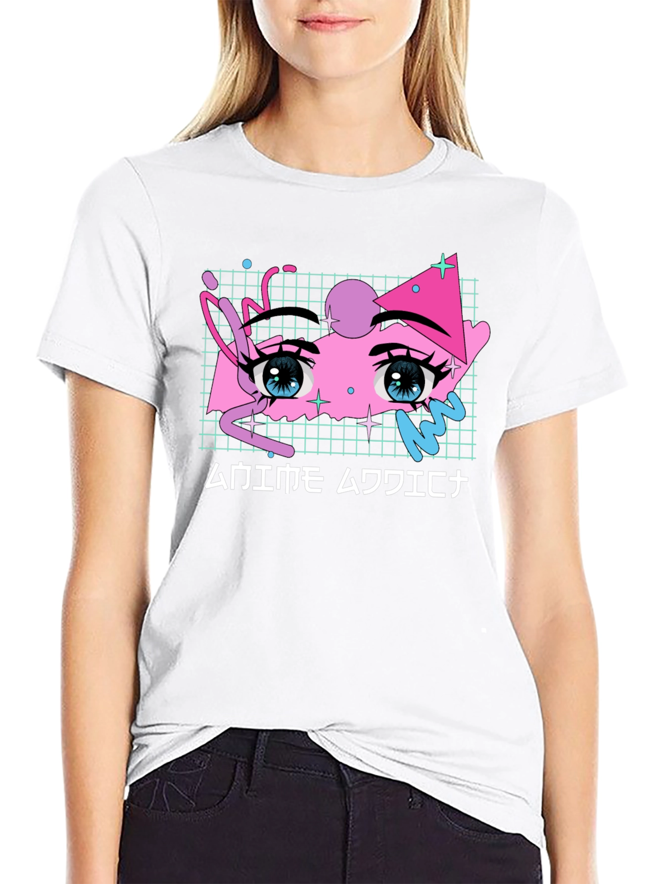 Black Anime Eyes Graphic Tee - Vaporwave Aesthetic Shirt view 9