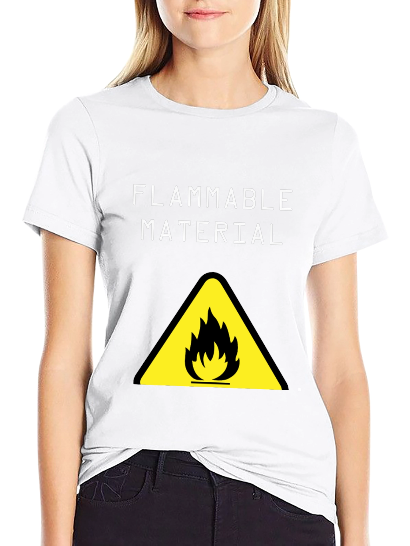 Black Flammable Material Warning Graphic T-Shirt view 9