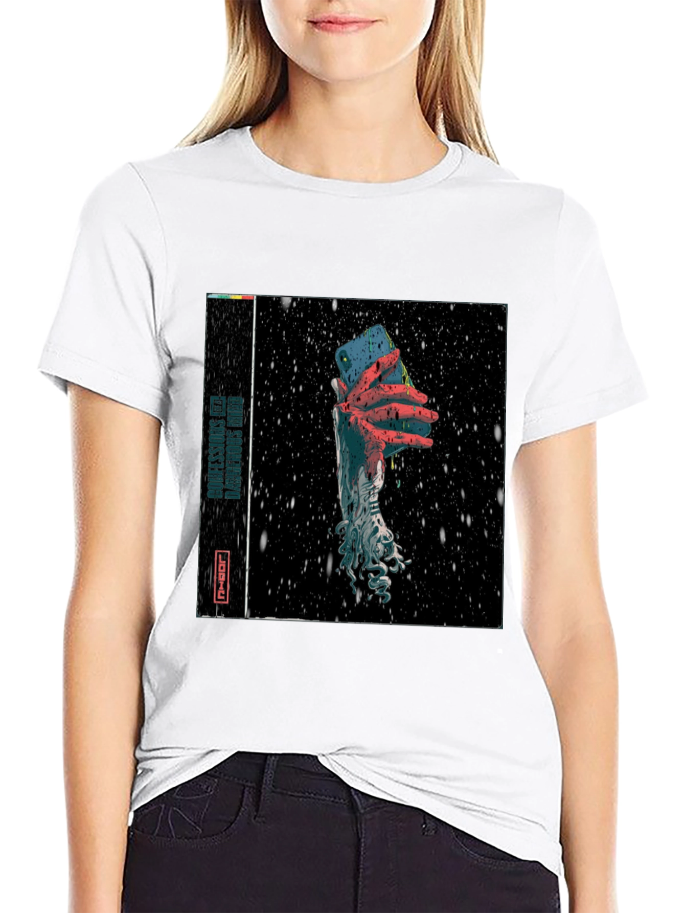 Black Surreal Phone Graphic T-Shirt view 9
