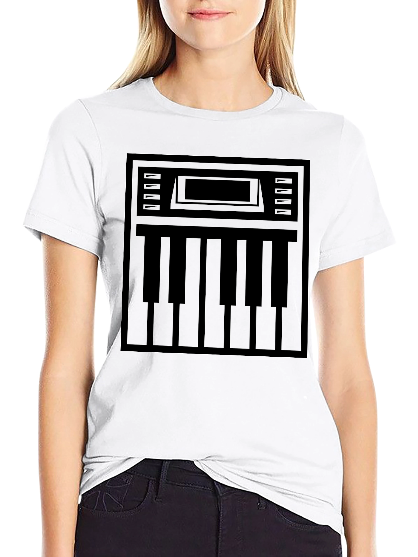 Black Synthesizer Keyboard Graphic T-Shirt view 9
