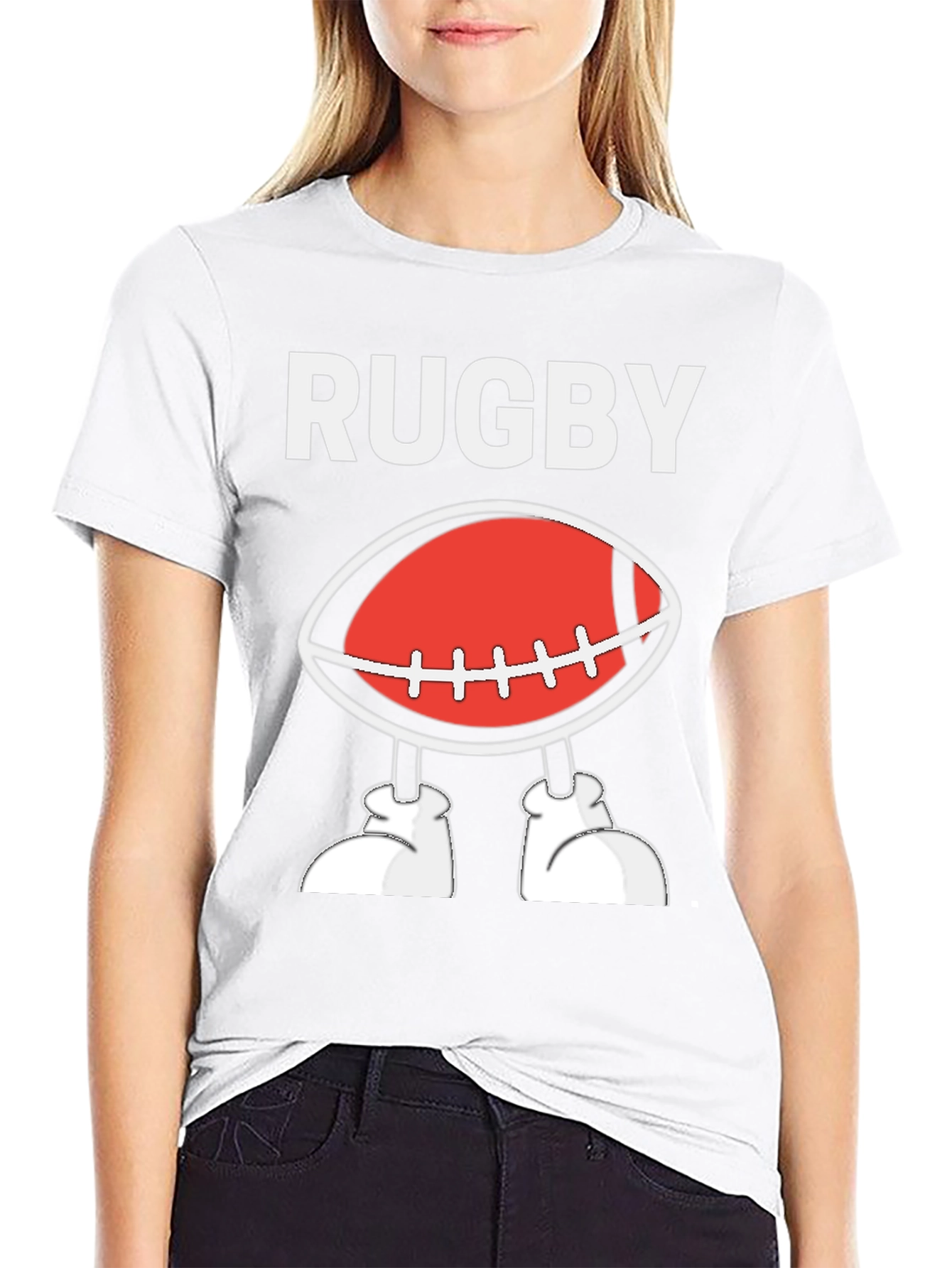Black Rugby Football Cartoon T-Shirt - Black view 9