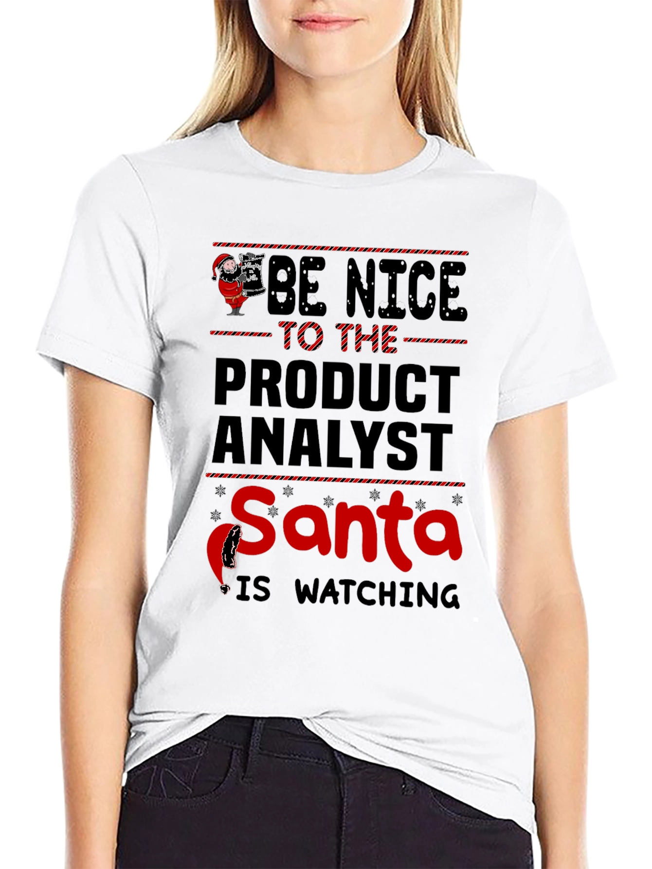 Black Be Nice To The Product Analyst Santa T-Shirt view 9