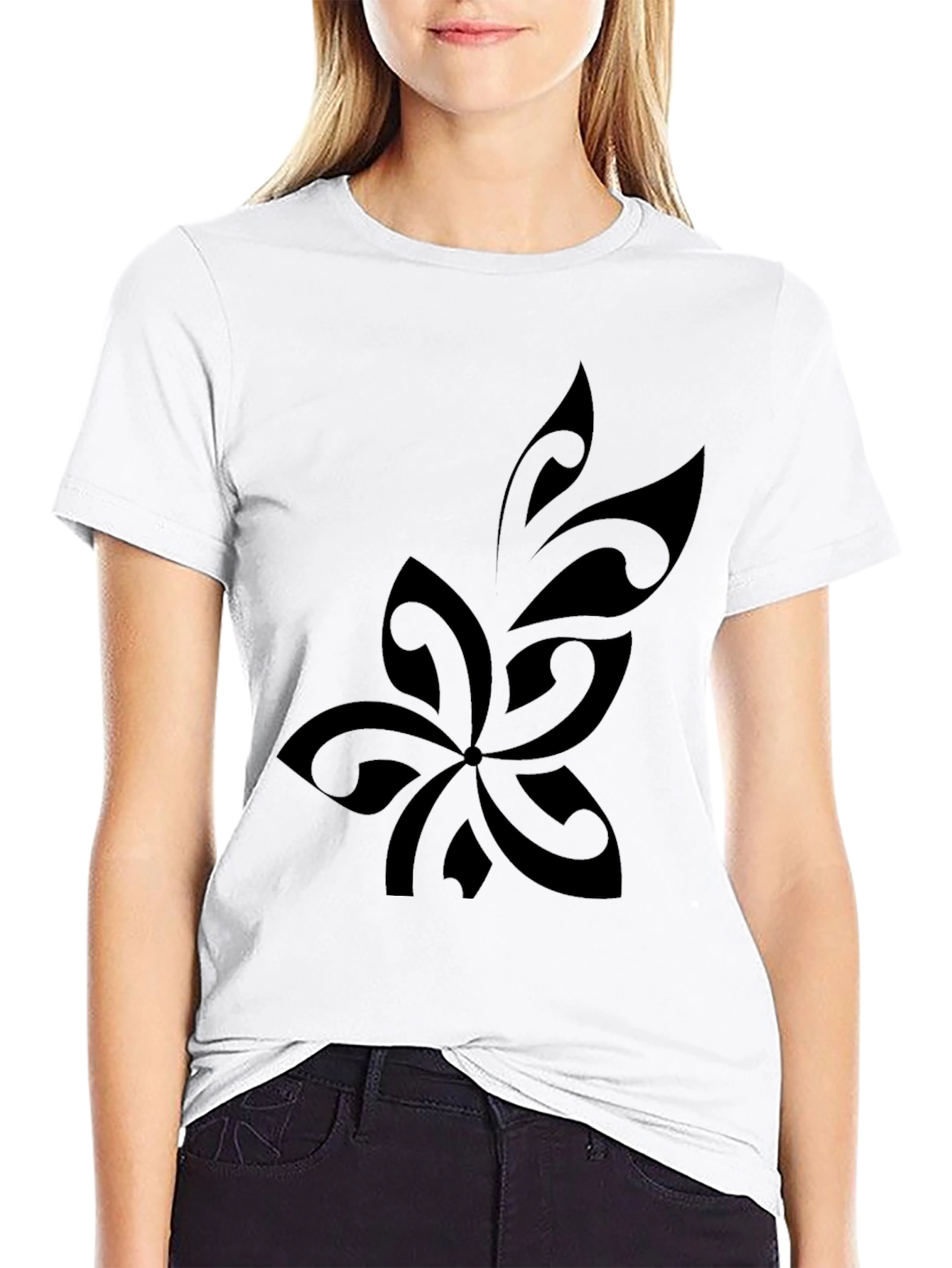 Black Stylish Black T-Shirt with Tribal Flower Design view 9