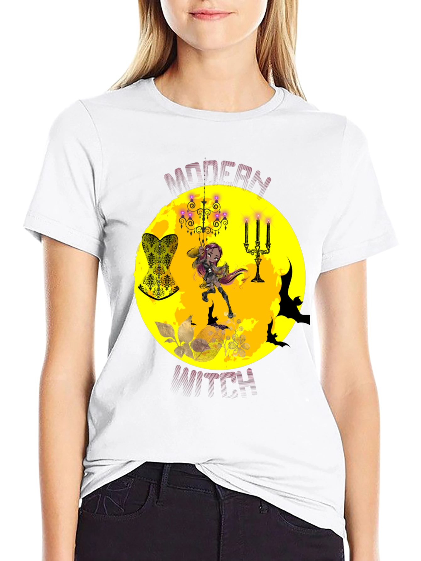Black Modern Witch Graphic Tee - Halloween T-Shirt view 9