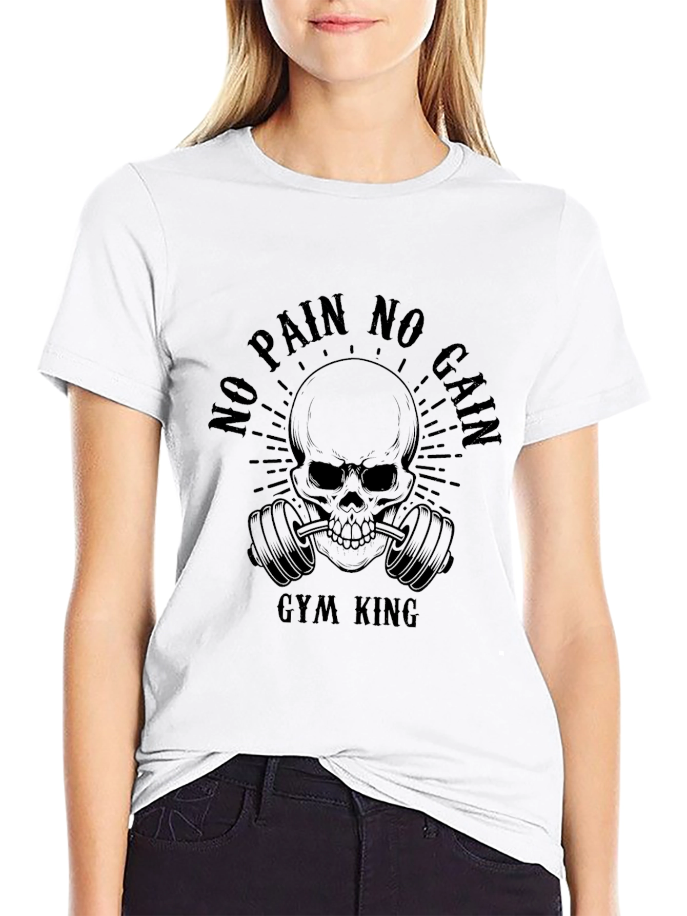 Black Gym King No Pain No Gain Skull T-Shirt view 9