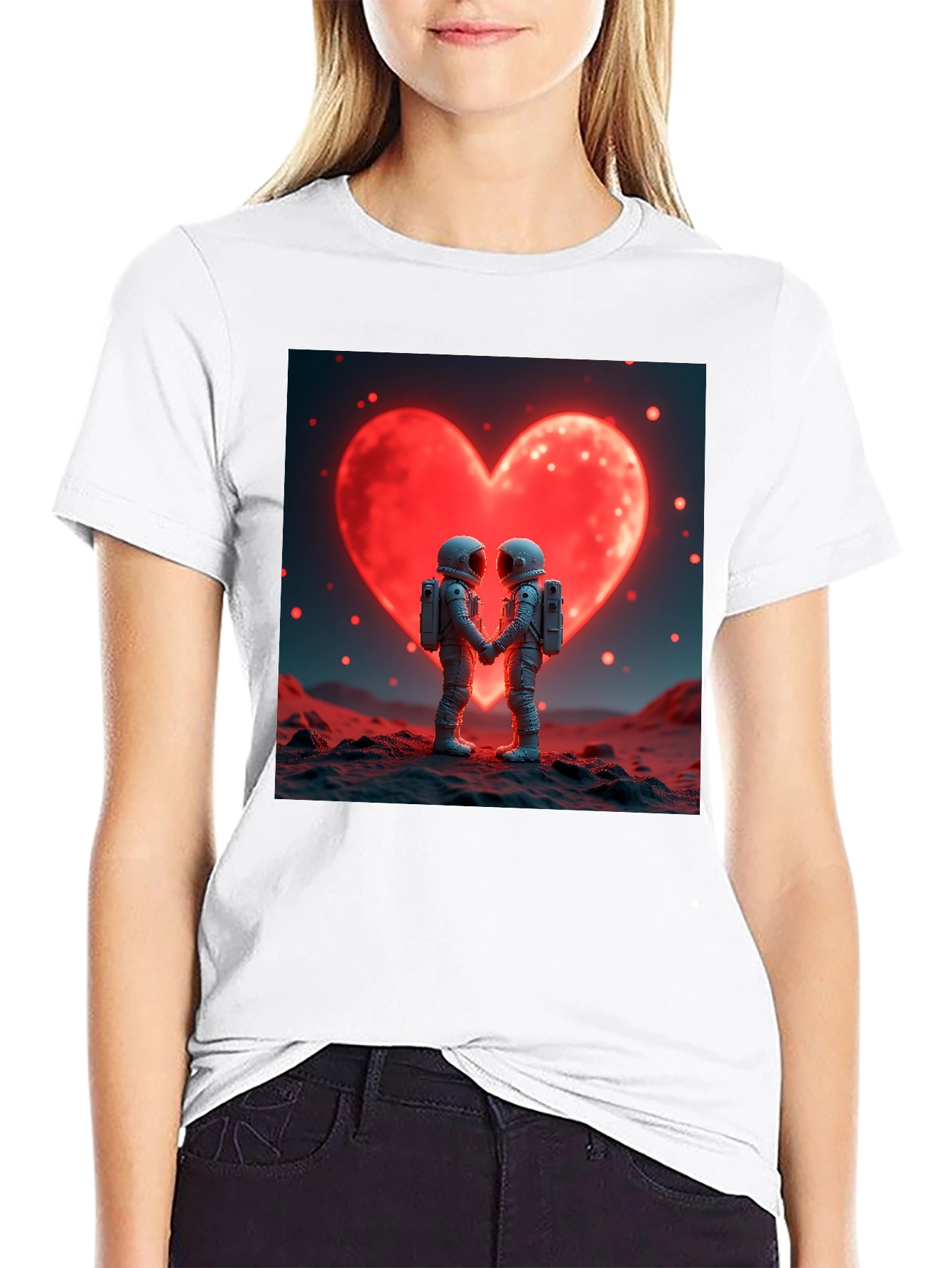 Black Astronaut Love T-Shirt, Space Romance Tee view 9