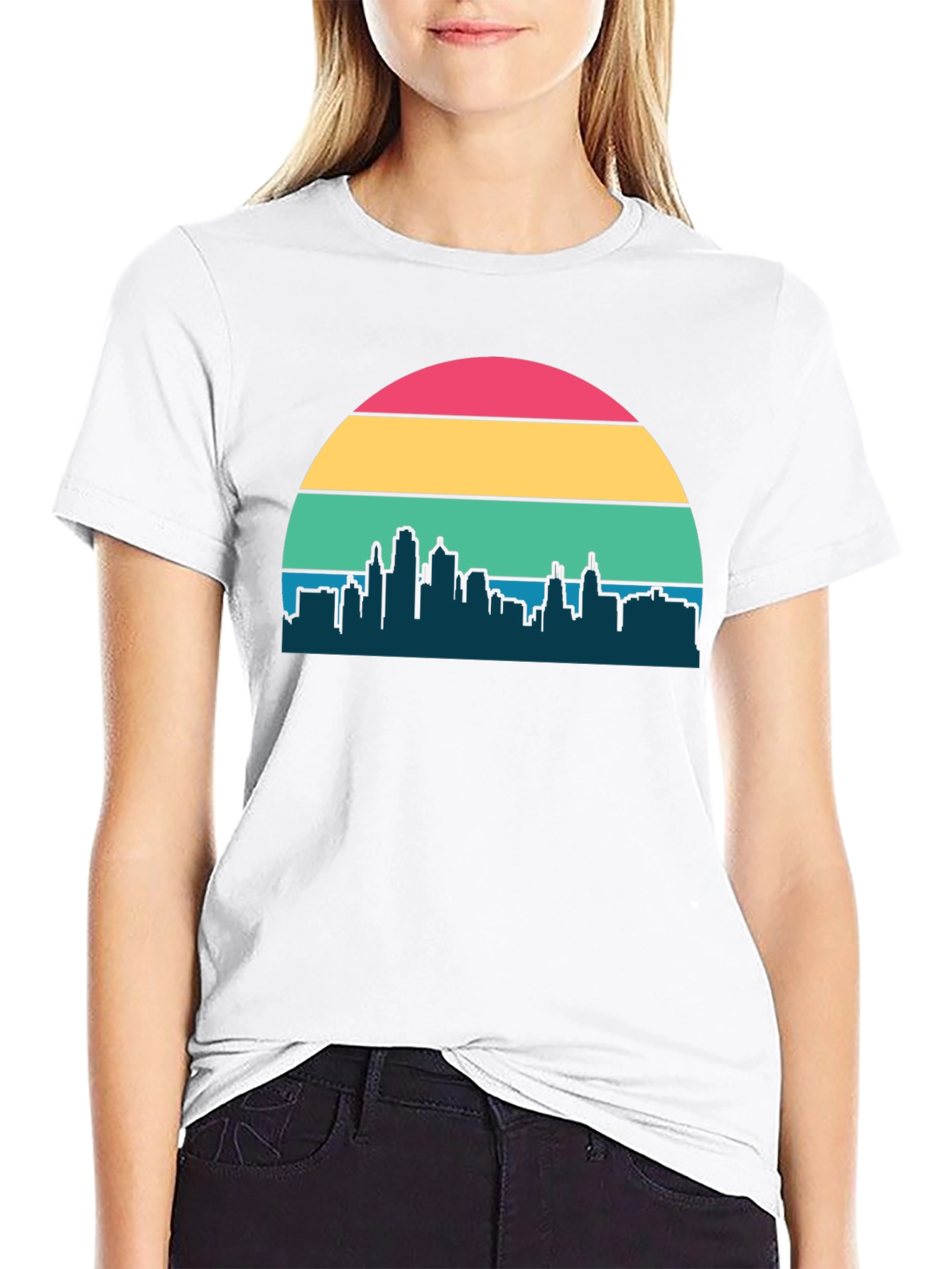 Black Retro Sunset Cityscape Graphic Tee view 9
