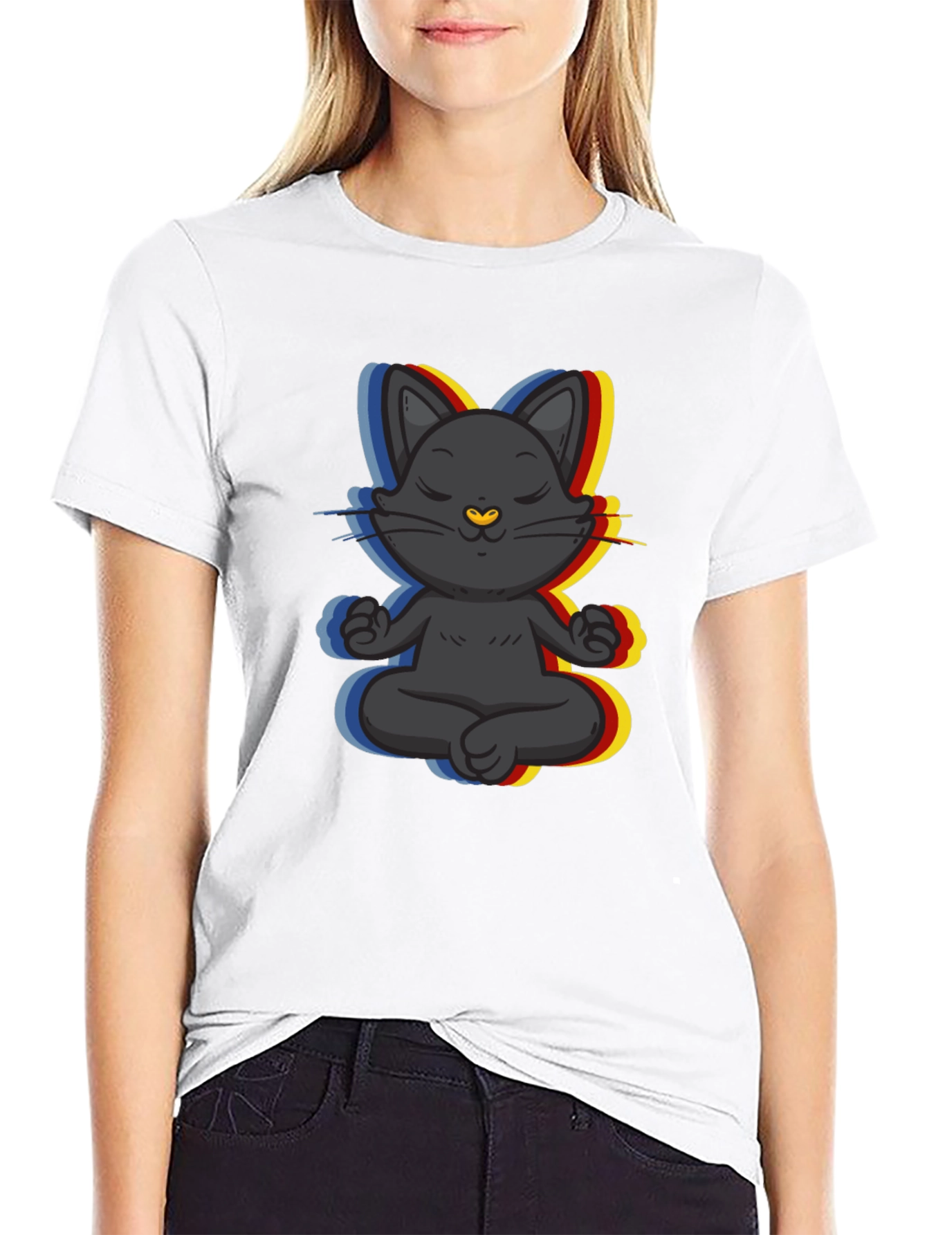 Black Zen Cat T-Shirt - Meditating Feline Tee view 9