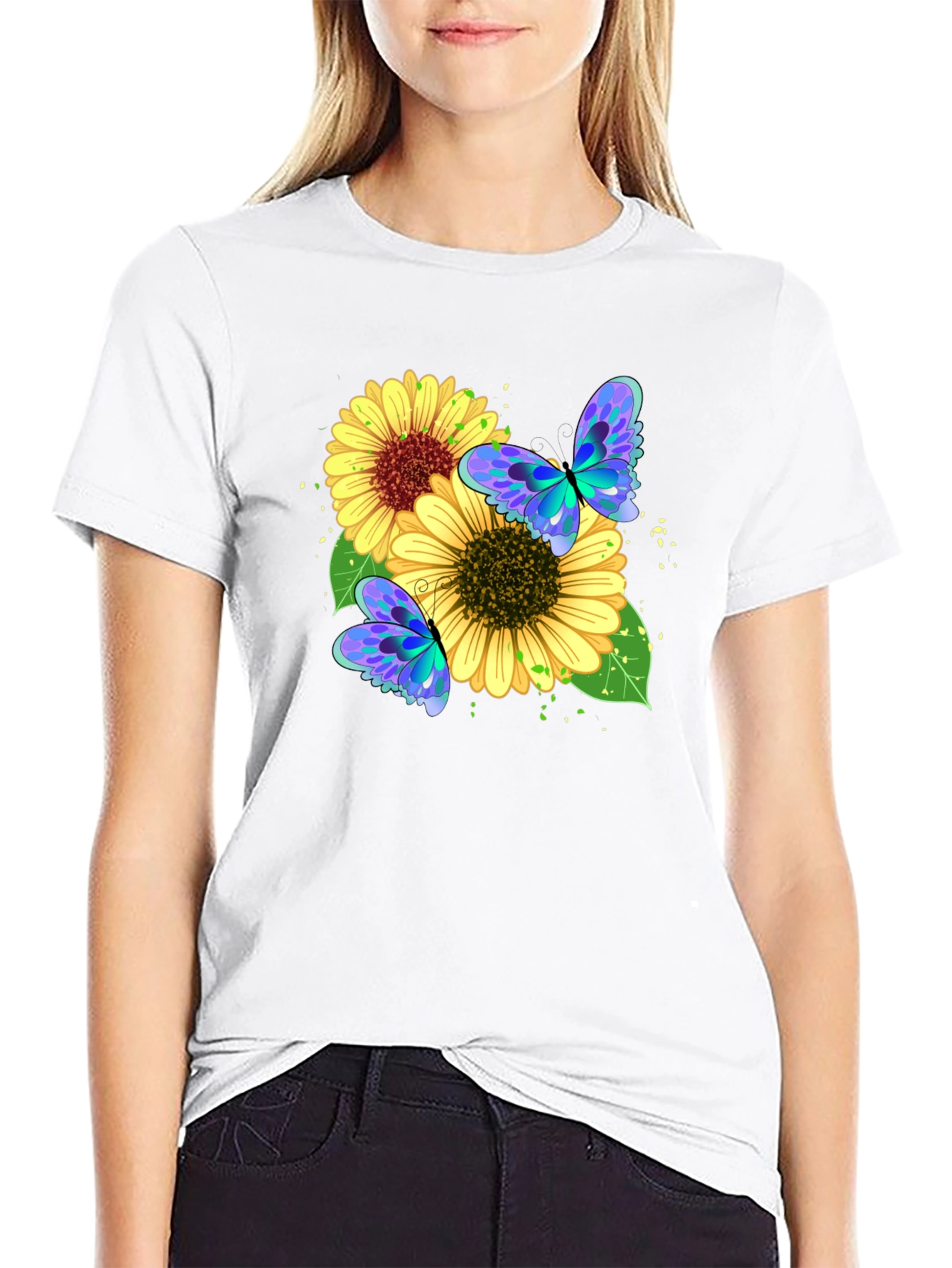 Black Sunflower Butterfly Graphic Tee - Black view 9