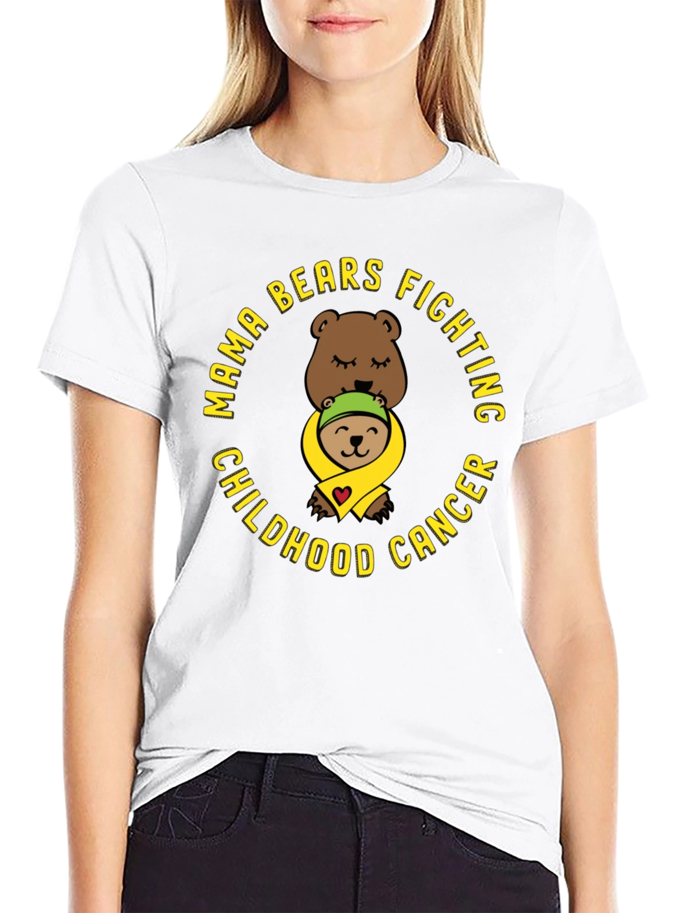 Black Mama Bears Fighting Childhood Cancer T-Shirt view 9