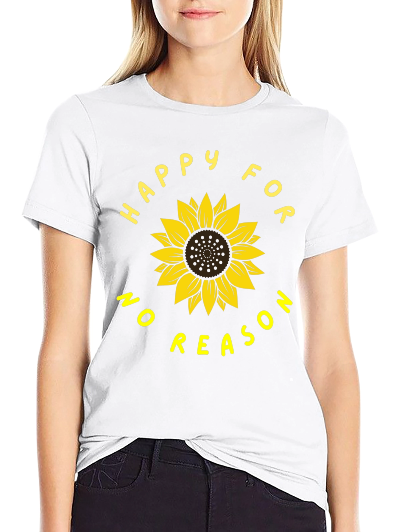 Black Happy For No Reason Sunflower Graphic Tee view 9