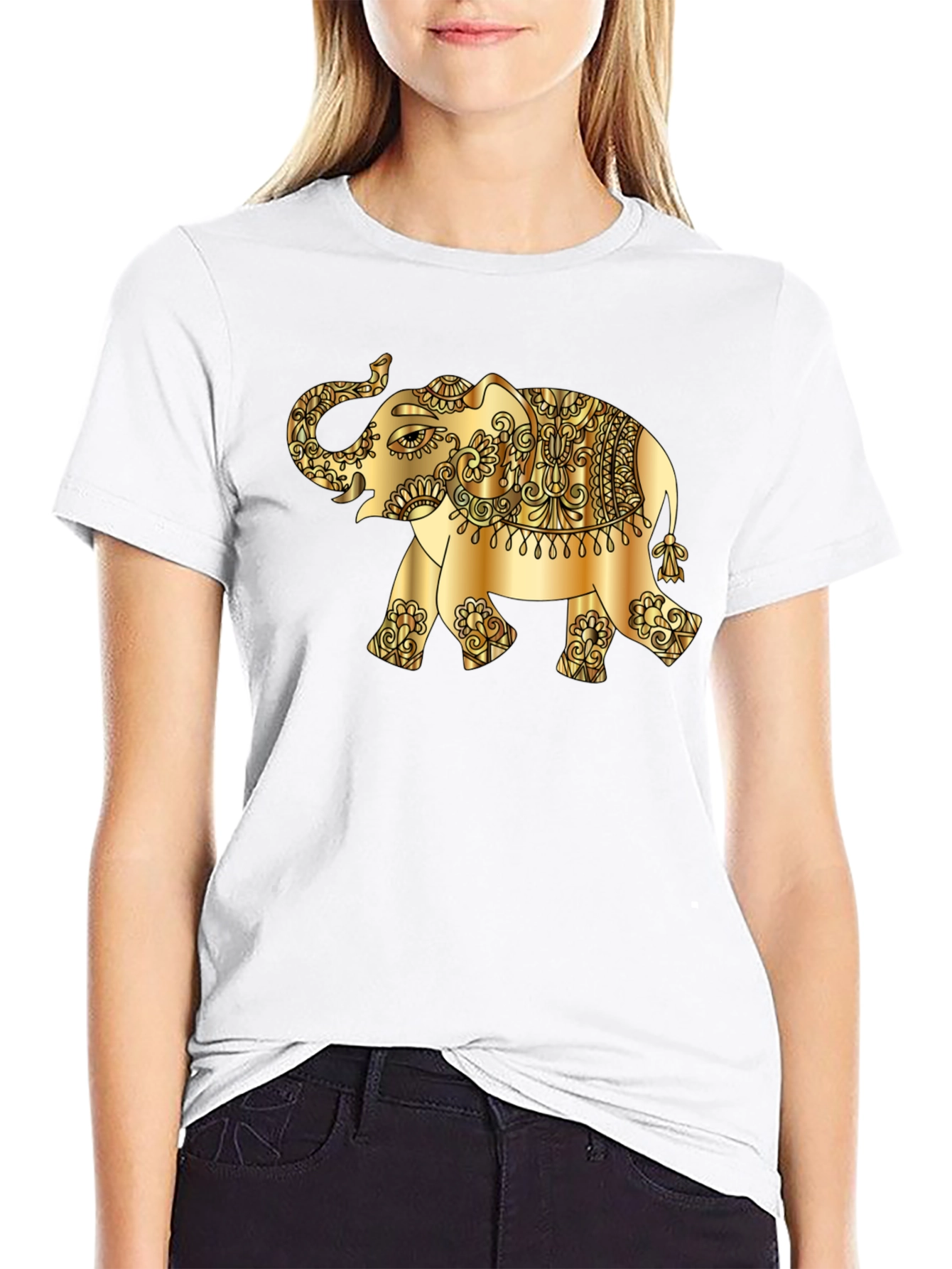 Black Golden Elephant Graphic Tee - Stylish Black T-Shirt view 9
