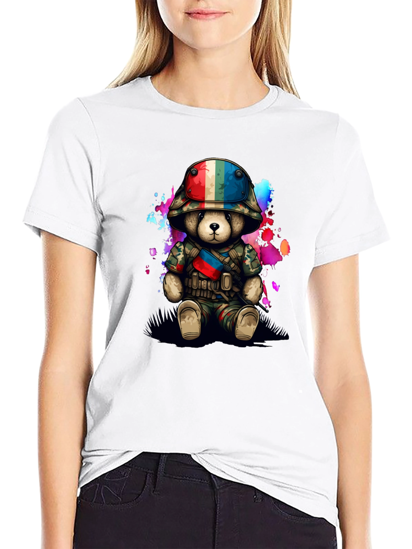Black Military Teddy Bear Graphic T-Shirt view 9