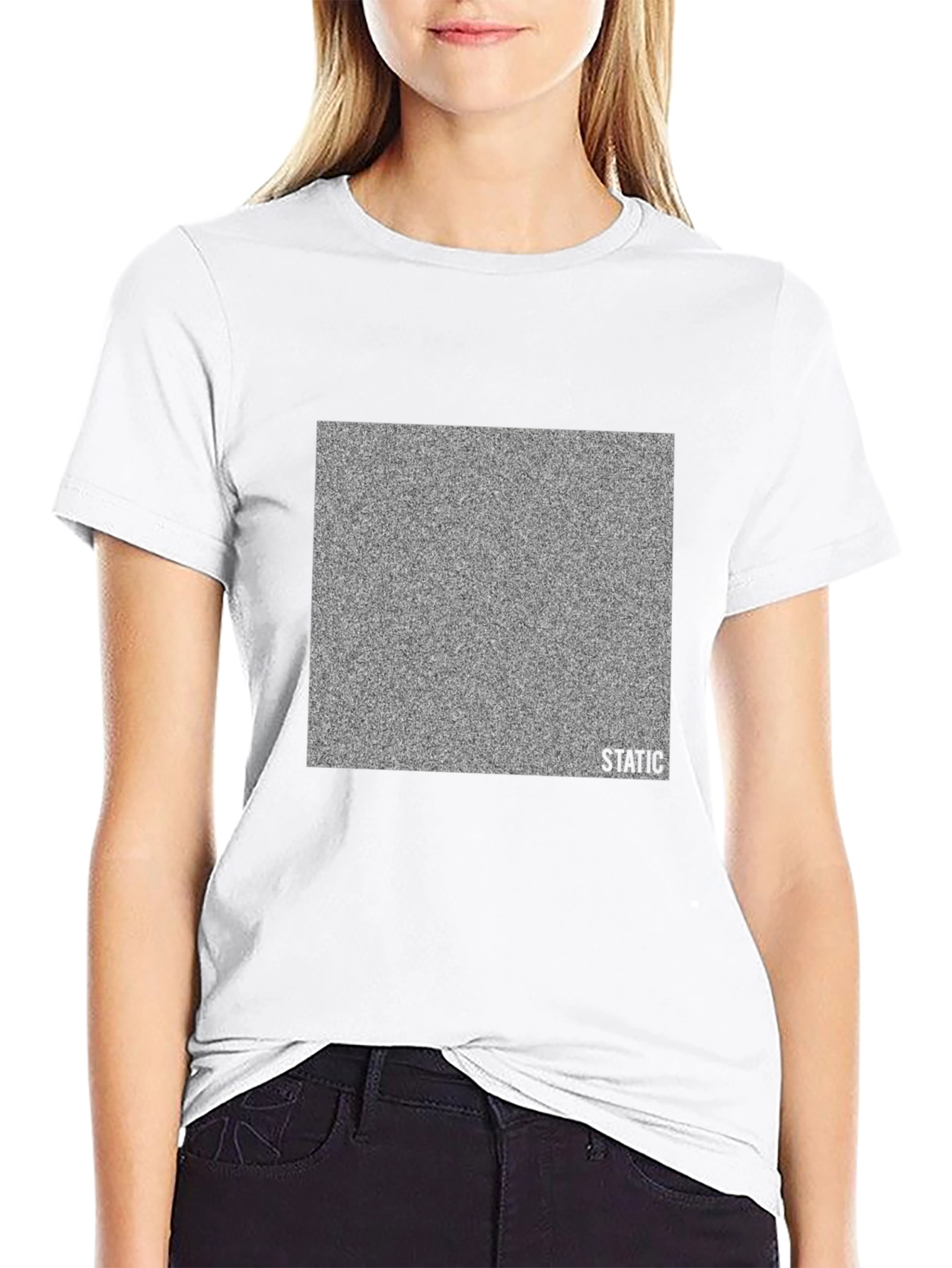 Black Static Noise Graphic Tee - Black Cotton Casual Wear view 9
