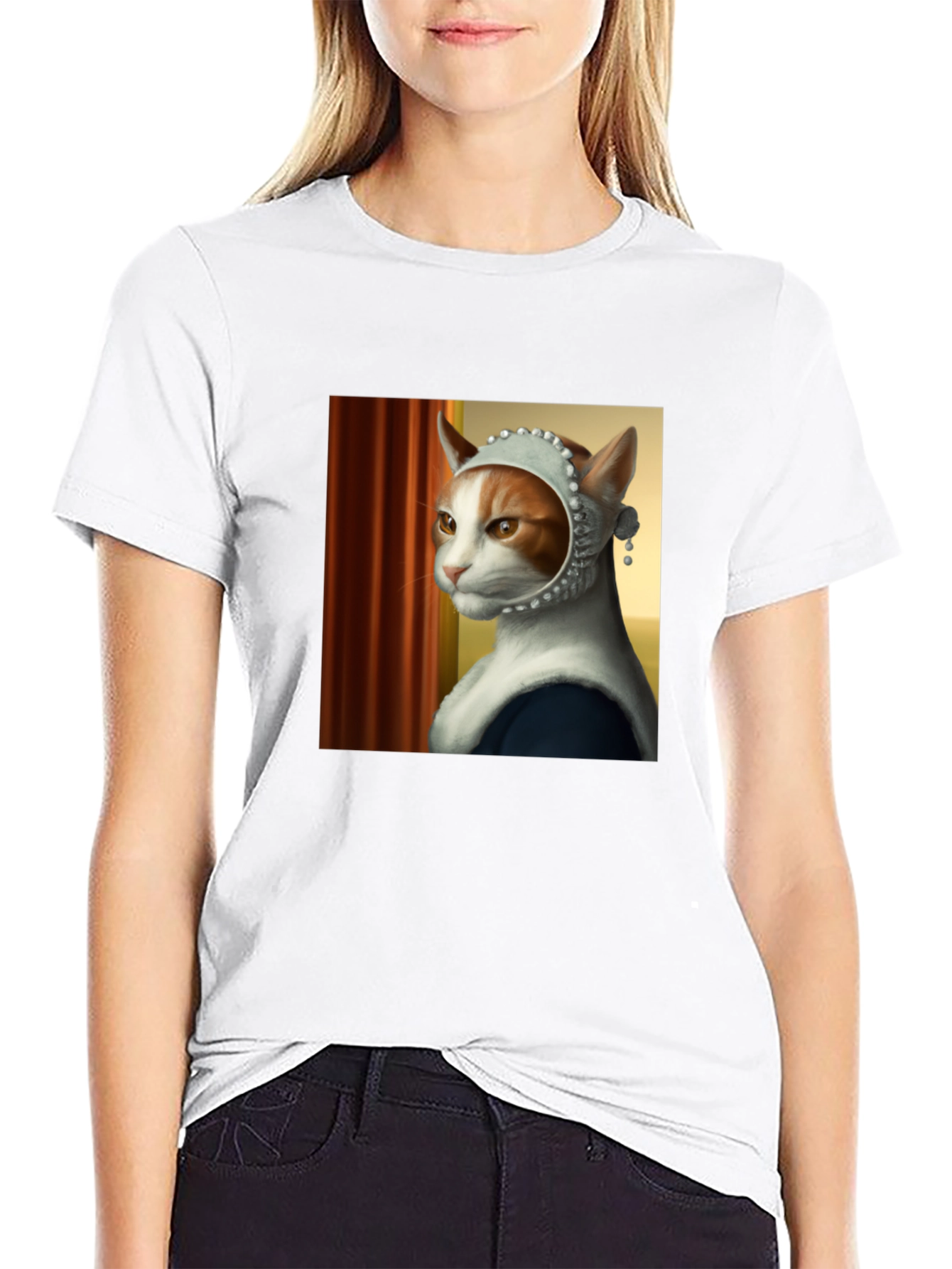 Black Cat with Pearl Earring T-Shirt view 9