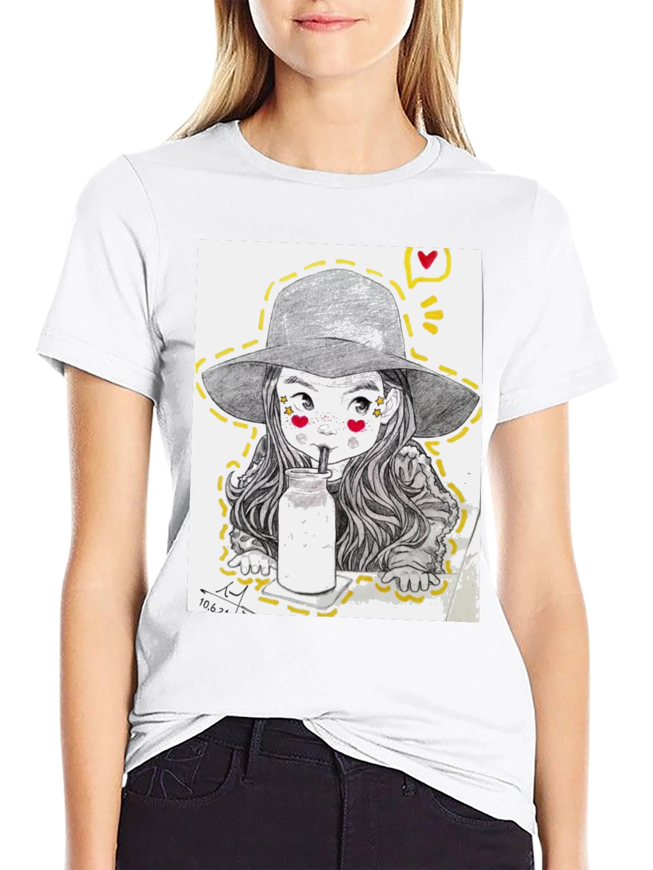 Black Charming Sketch Style Graphic Tee view 9