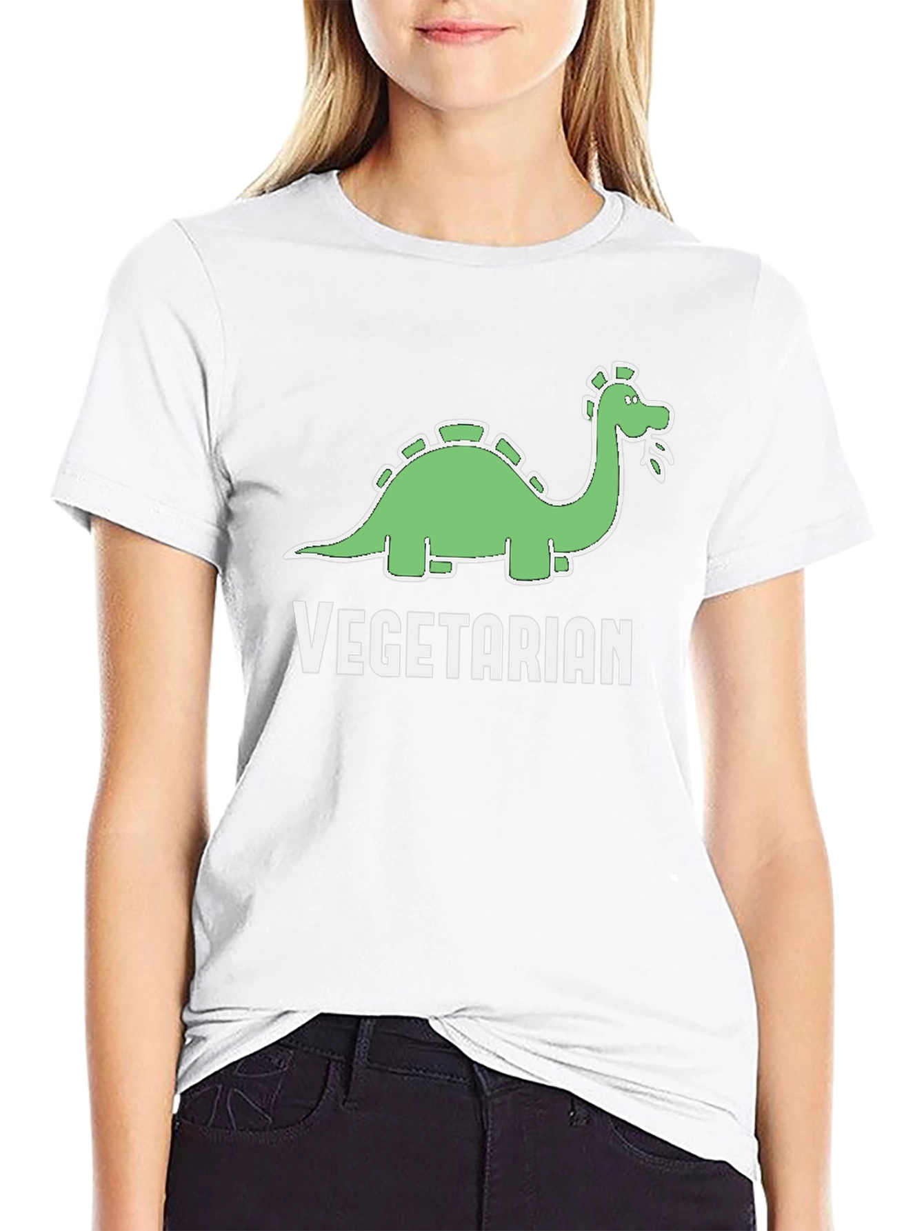 Black Vegetarian Dinosaur T-Shirt Funny Graphic Tee view 9