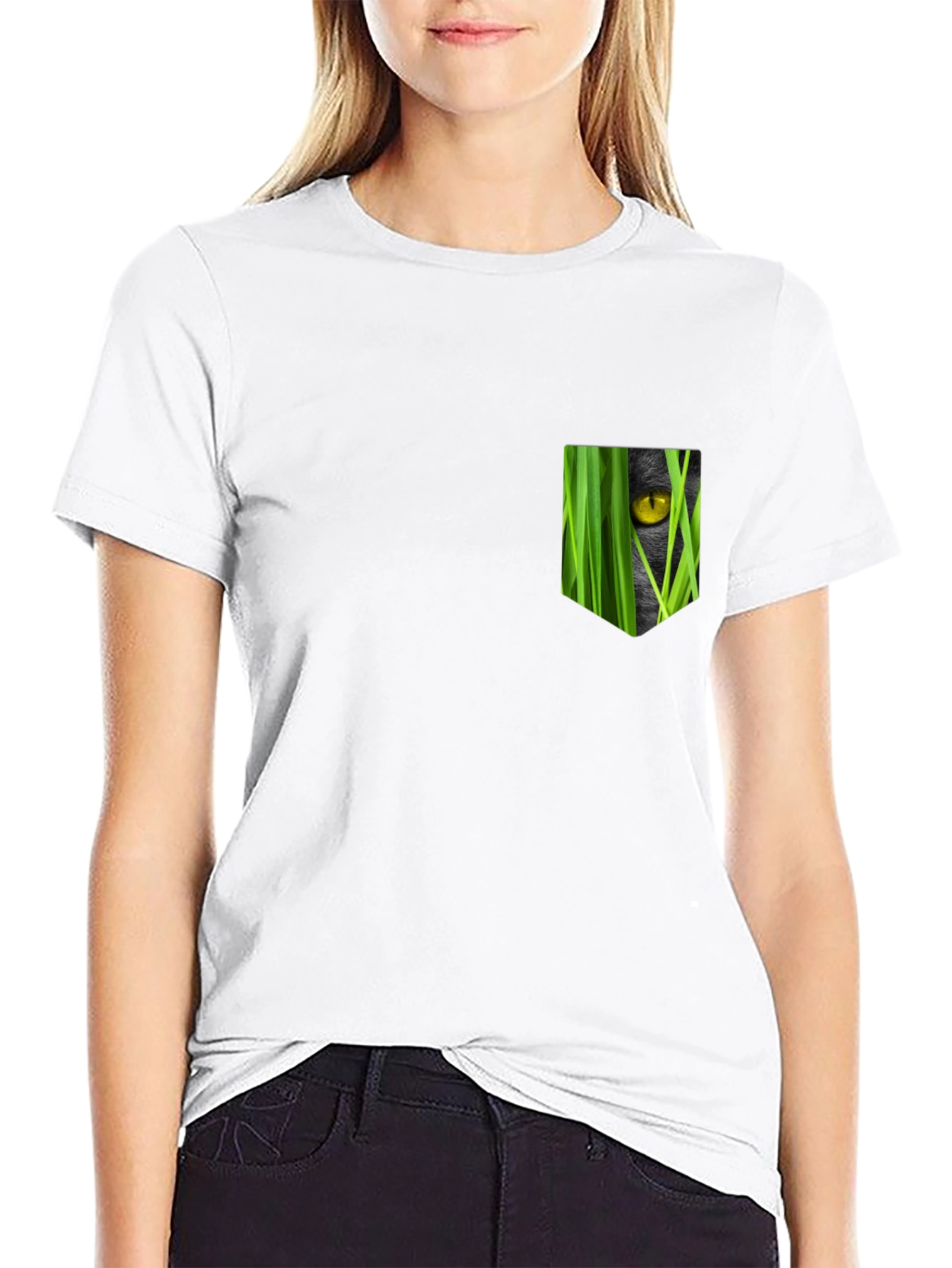 Black Black Cat Peek Pocket T-Shirt - Novelty Graphic Tee view 9