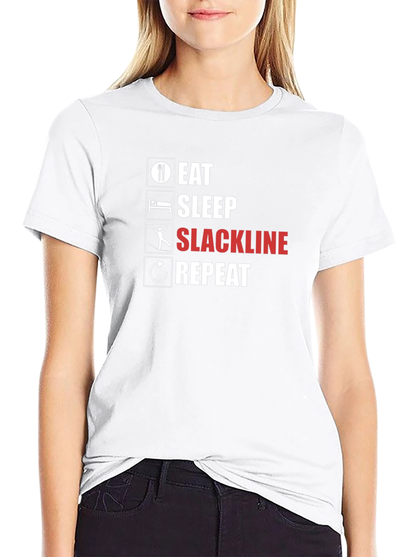 Black Eat Sleep Slackline Repeat Black T-Shirt view 9