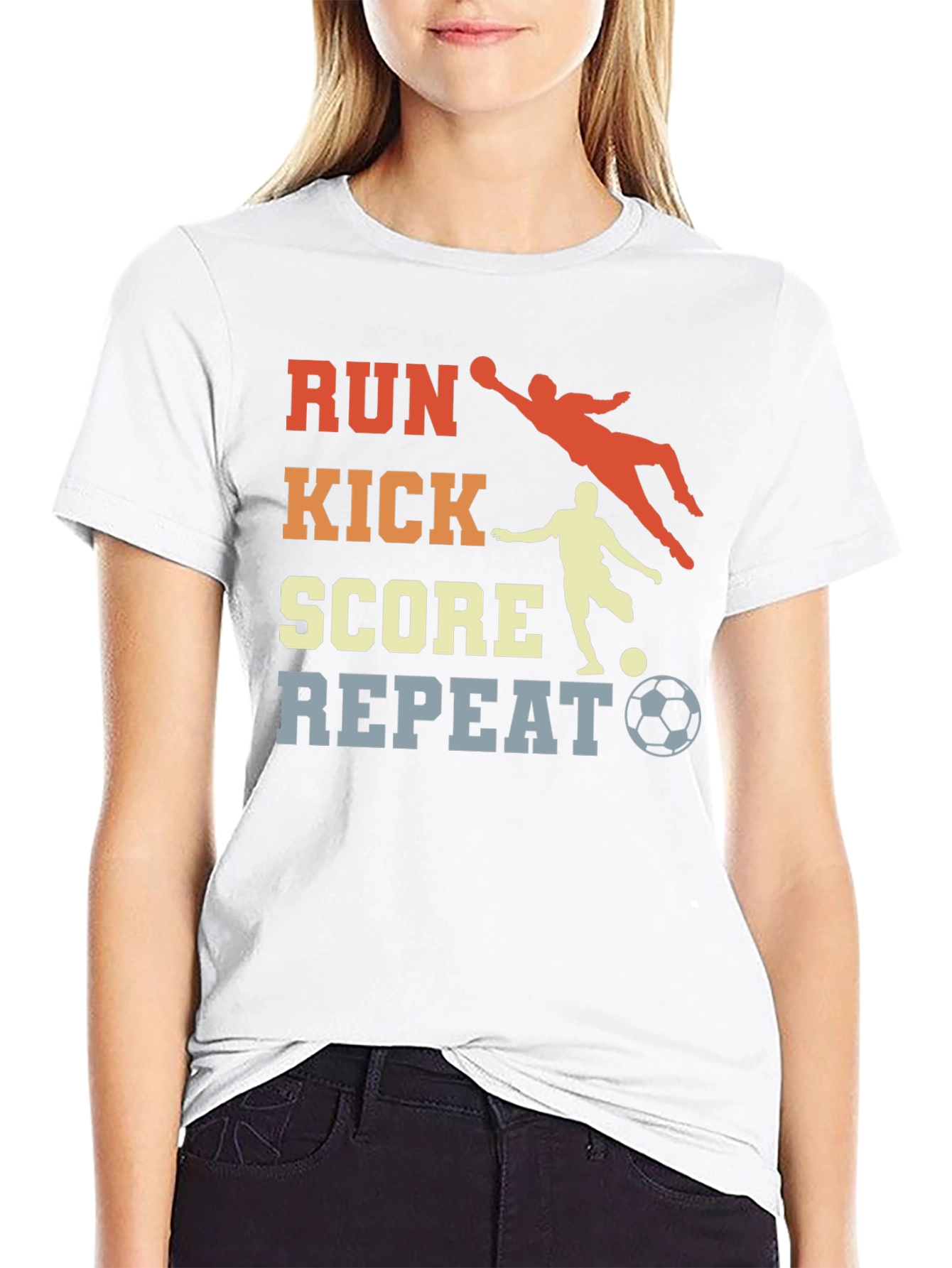 Black Run Kick Score Repeat Soccer T-Shirt view 9