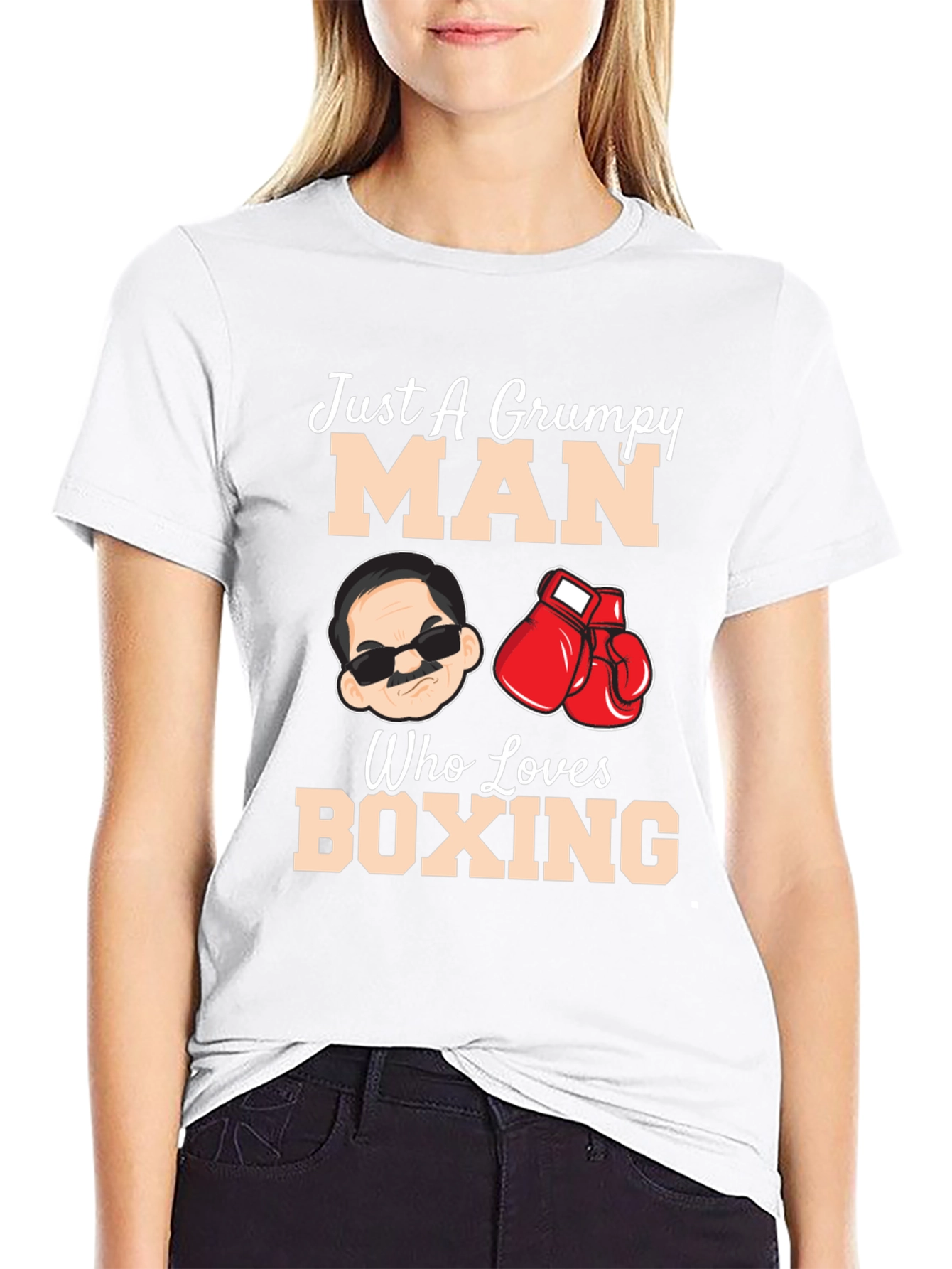 Black Grumpy Man Boxing Lover Graphic T-Shirt view 9