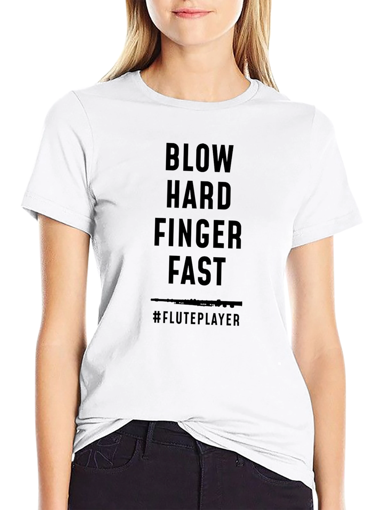 Black Flute Player T-Shirt - Blow Hard Finger Fast view 9
