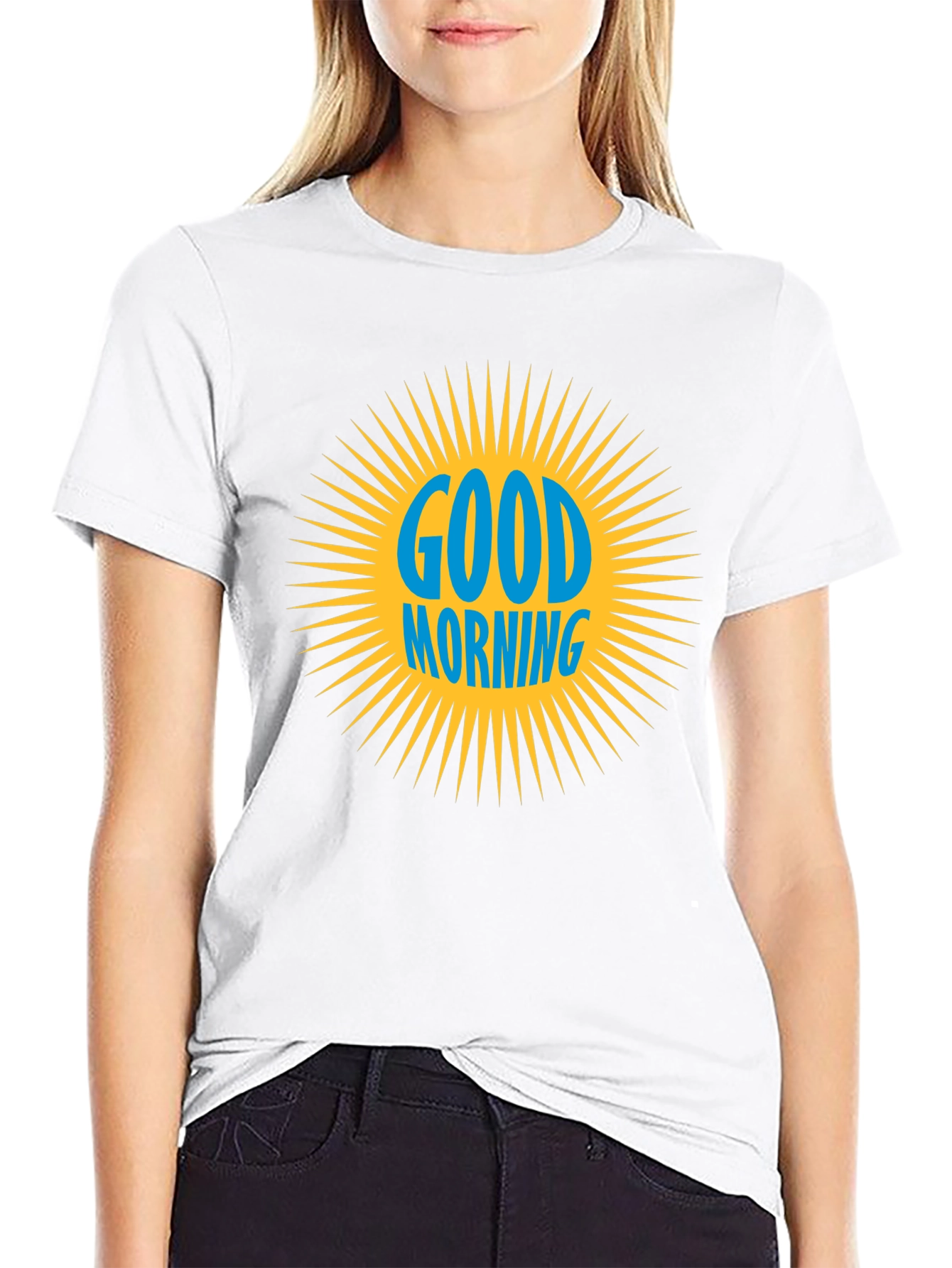 Black Good Morning Graphic Print Crew Neck T-Shirt view 9
