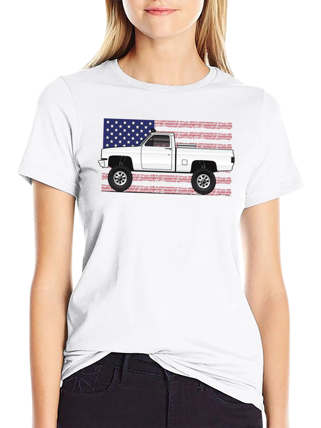 Black American Truck T-Shirt - Patriotic Design view 9