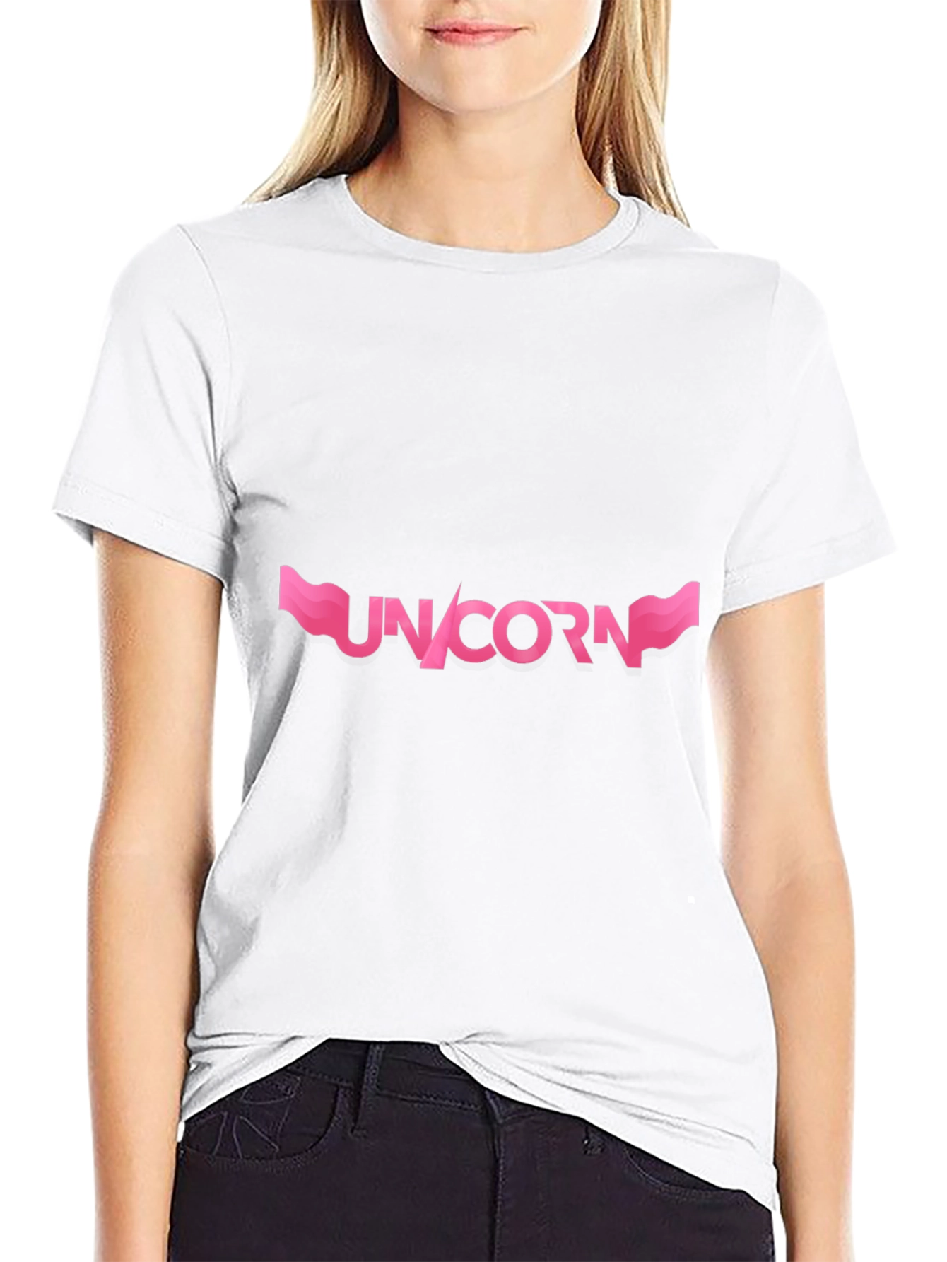Black Unicorn Graphic T-Shirt - Pink Design on Black view 9