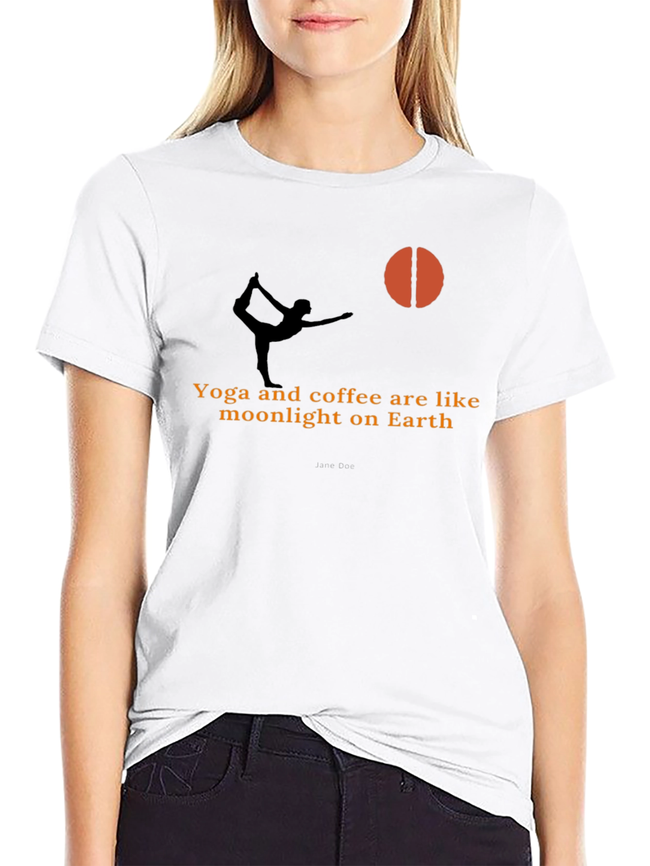 Black Yoga & Coffee T-Shirt - Moonlight Earth Design view 9