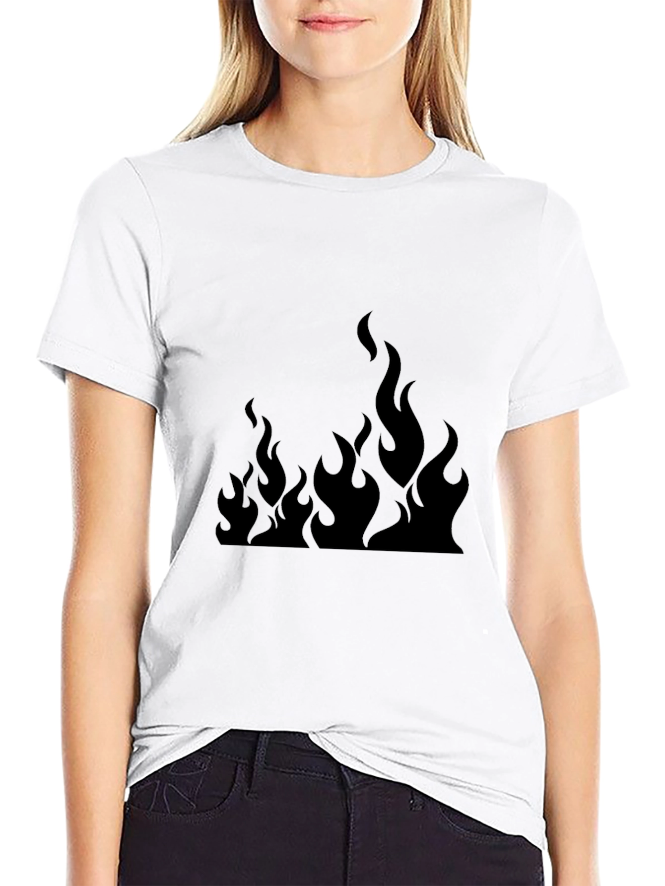 Black Men's Black T-Shirt with Fire Graphic view 9